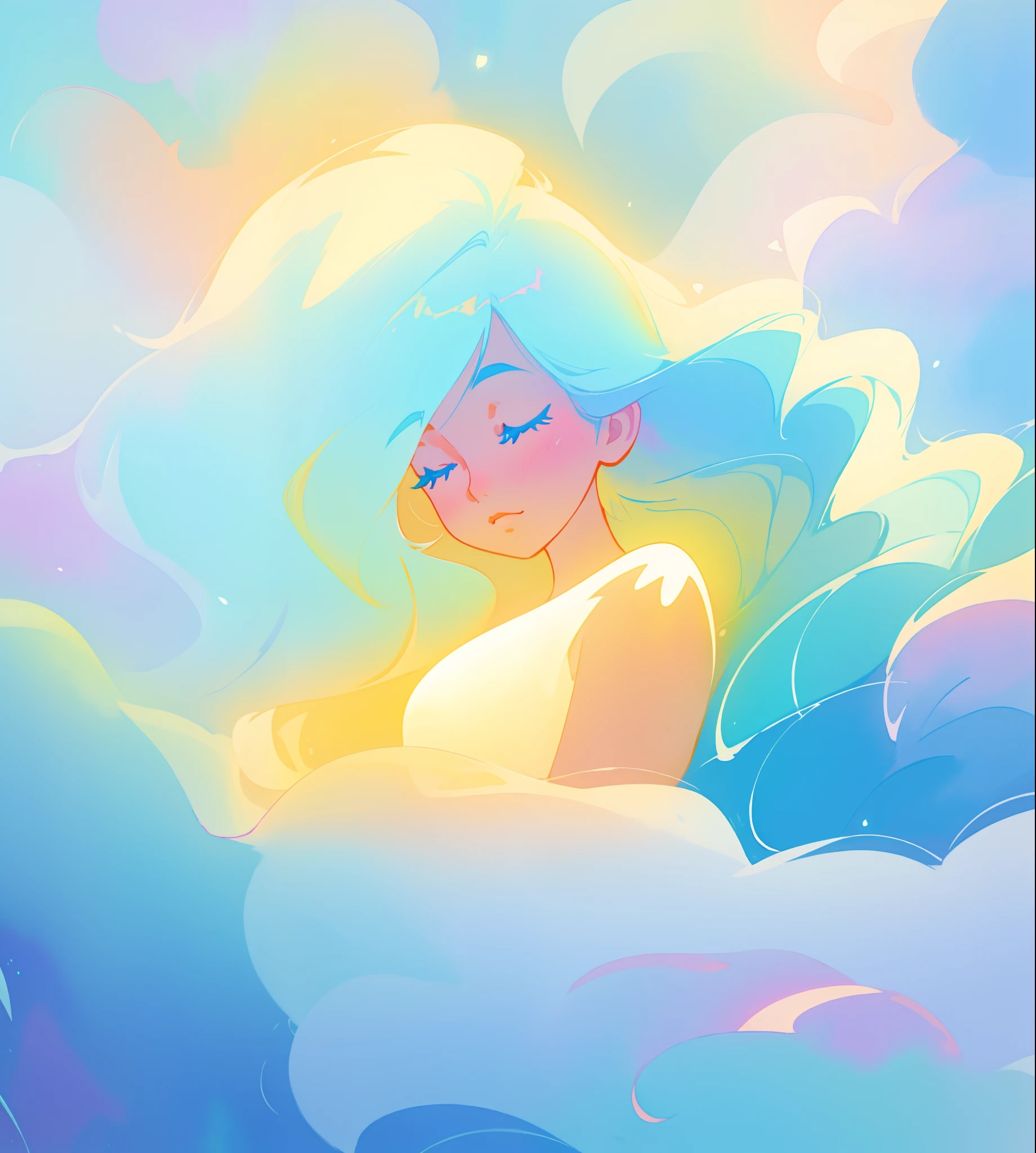 beautiful girl surrounded by liquid light, long wavy blue hair, watercolor illustration, inspired by Glen Keane, inspired by Lois van Baarle, disney art style, by Lois van Baarle, glowing aura around her, by Glen Keane, jen bartel, glowing lights! digital painting, flowing glowing hair, glowing flowing hair, beautiful digital illustration, fantasia otherworldly landscape plants flowers, beautiful, masterpiece, best quality, anime disney style