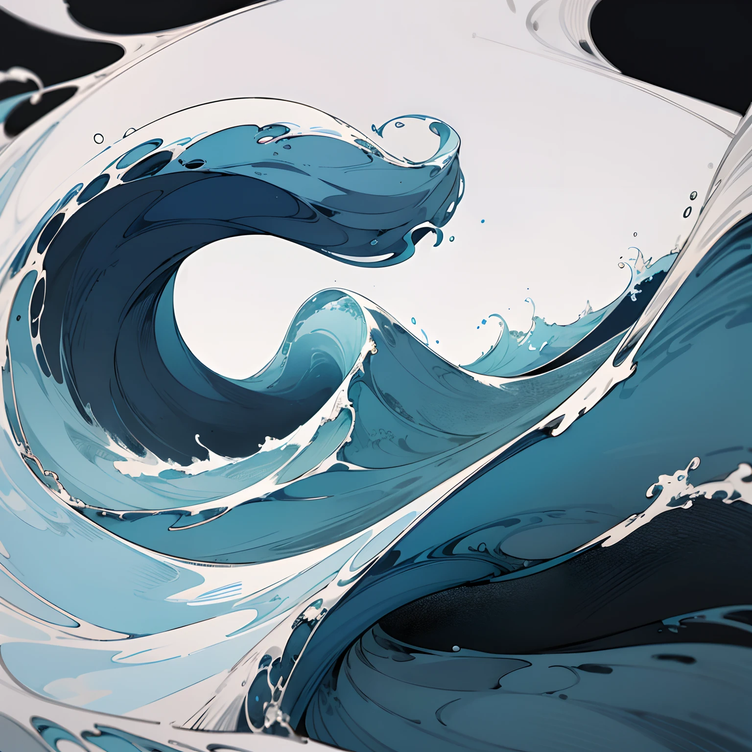 Minimalistic ink drawing on an aged paper background, emphasizing the outline of a circle that seamlessly morphs into the form of an ocean wave. The wave is represented using an intensely dark blue ink, which is almost indistinguishable from black. The design captures the essence of the wave's power and grace, all within the confines of a simple circle.