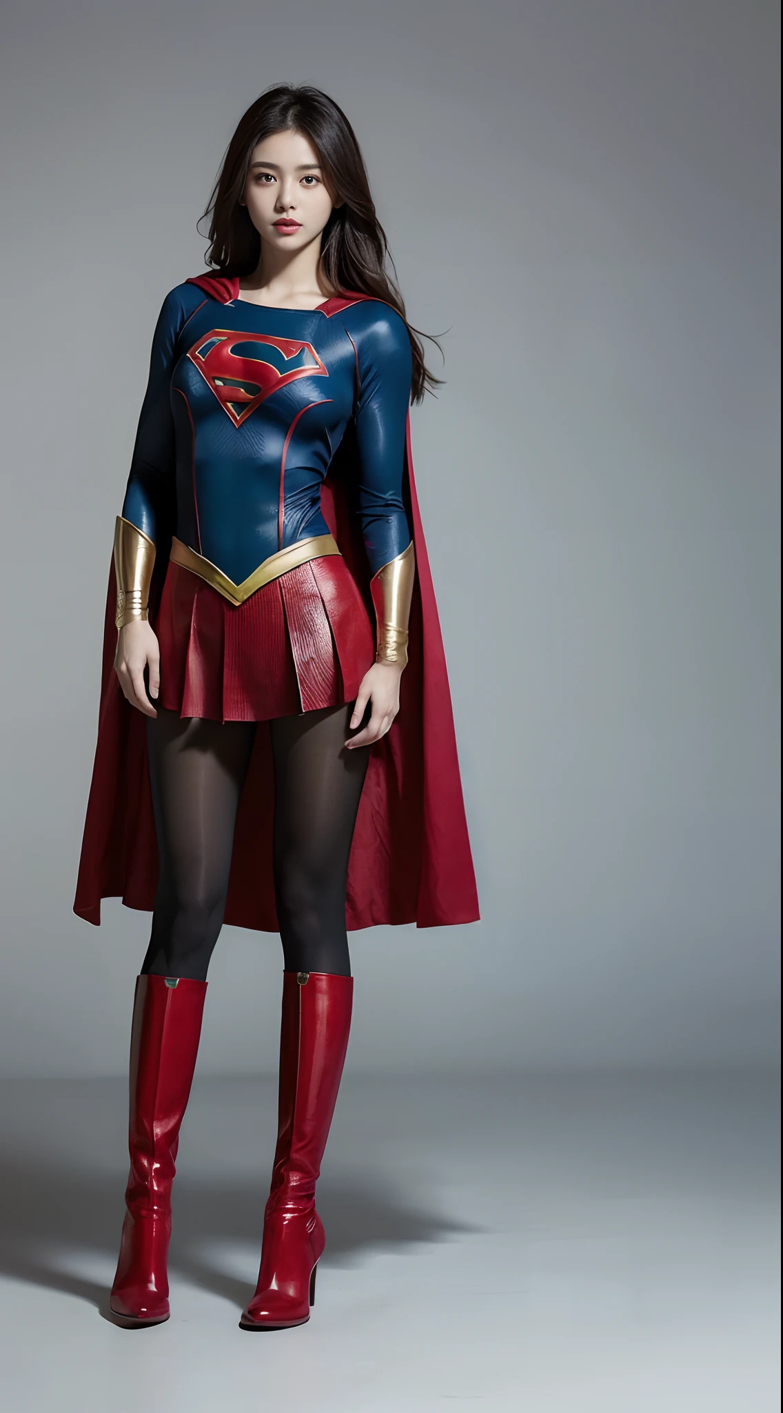 japanes、Cute Beautiful Girl、(((Wear black tights on your beautiful legs.)))、(((beauty legs)))、(((Painful look)))、((((Make the most of the original image)))、(((Supergirl Costume)))、(((beautiful hairl)))、(((Injured)))、(((Feet must necessarily be worn with black tights)))、(((You need to wear red boots)))、((Top image quality、8K))、((top-quality、8K、​masterpiece:1.3))、(((Keep your background simple)))、Crisp focus:1.2、Beautiful woman with perfect body shape:1.4、Slender Abs:1.2、a wet body:1.5、Highly detailed facial and skin texture、8K、Keep your background simple