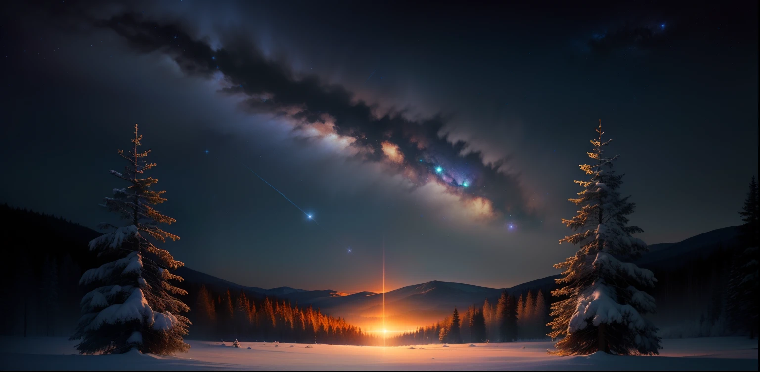 Forests open field nighttime ultra hd hyper realistic photorealistic milky way millions of stars shining in the sky illuminating scenery 8k