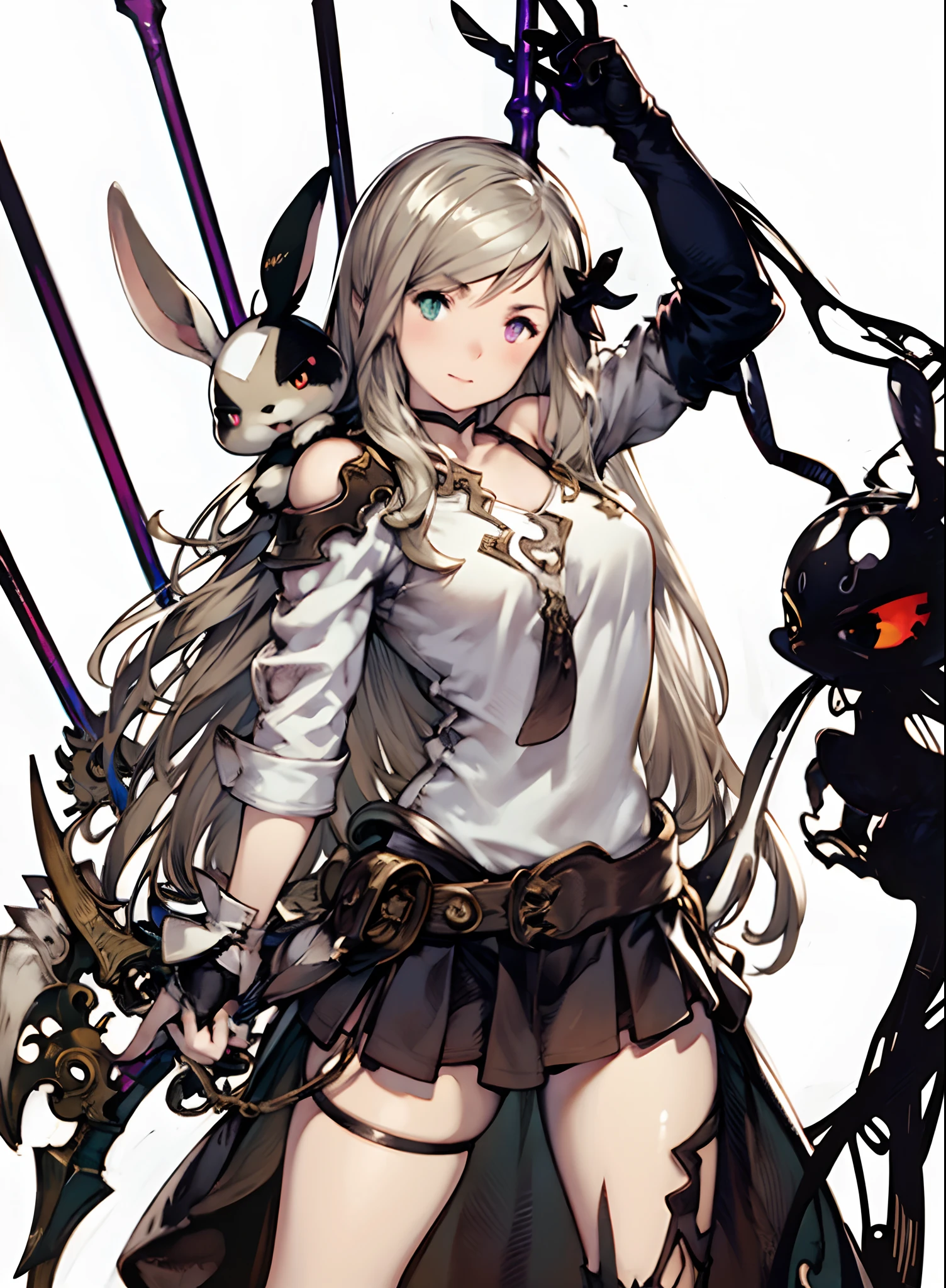 yoshida akihiko, 1girl, bravely default: flying fairy, bravely default \(series\), Nier, final fantasy, brown eyes, braids, helm