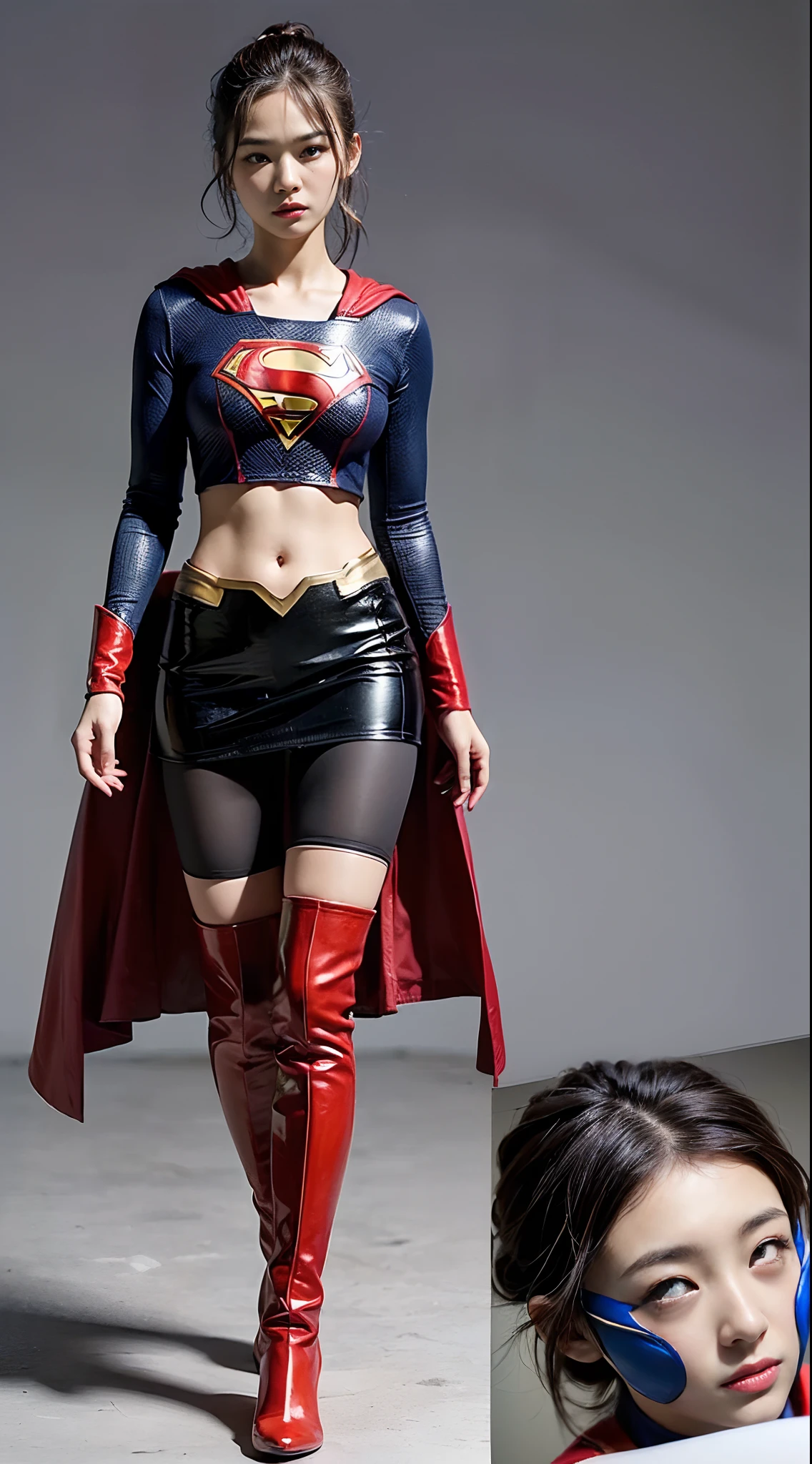 Beautiful girl fighting、japanes、Cute Beautiful Girl、(((Wear black tights on your beautiful legs.)))、(((beauty legs)))、(((Painful look)))、((((Make the most of the original image)))、(((Supergirl Costume)))、(((beautiful hairl)))、(((Injured)))、(((Feet must necessarily be worn with black tights)))、(((You need to wear red boots)))、((Top image quality、8K))、((top-quality、8K、masterpiece:1.3))、(((Keep your background simple)))、Crisp focus:1.2、Beautiful woman with perfect body shape:1.4、Slender Abs:1.2、a wet body:1.5、Highly detailed facial and skin texture、8K、Keep your background simple