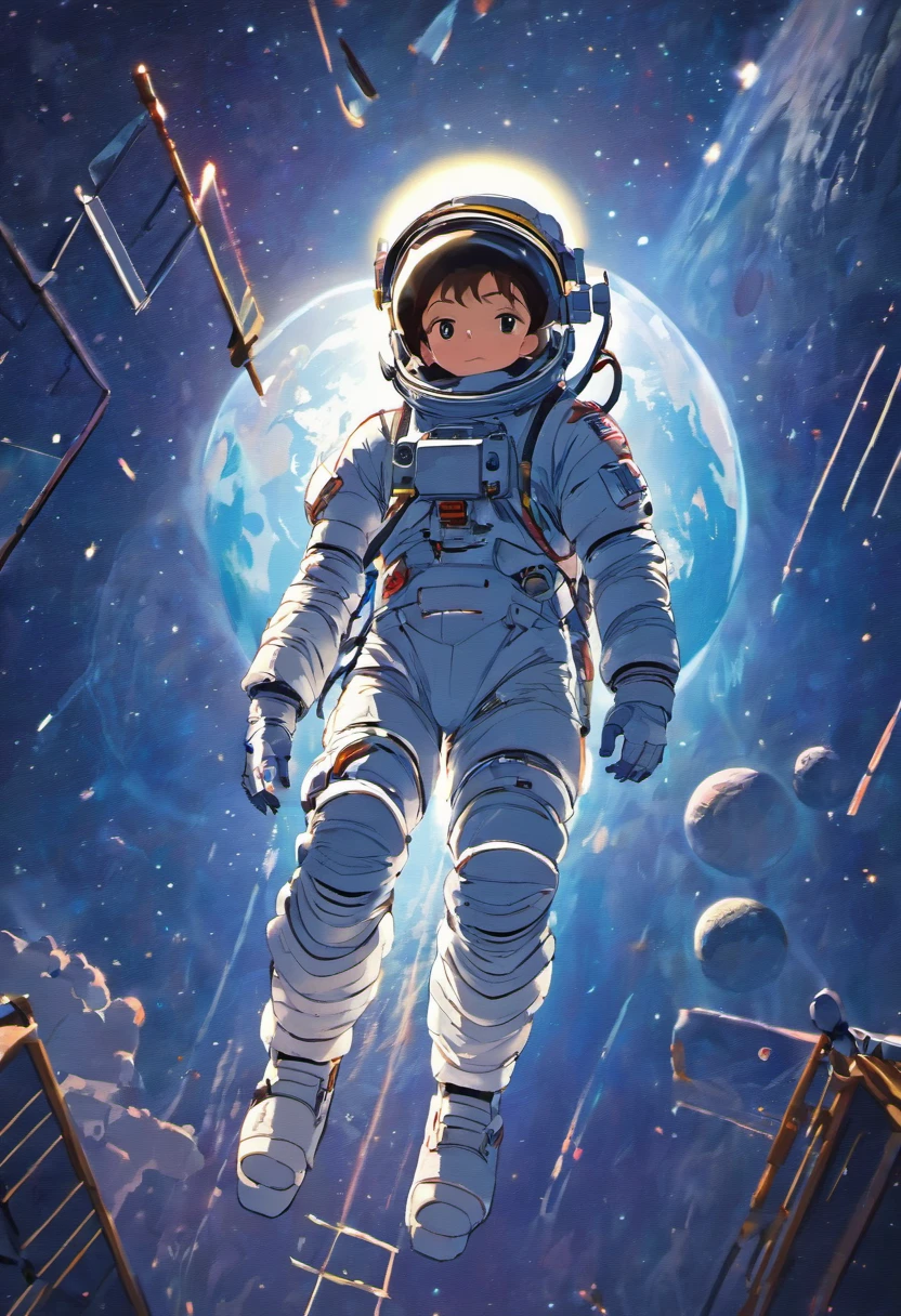 1 astronauta, casco, traje espacial, (flotando en gravedad cero:1.2), Tierra, luna, Estrellas, nave espacial, (Refleja la luz solar:0.8), milky way, (galaxias distantes:1.3), Lunas, Lanzamiento de cohetes, (gas de escape:0.9), Space Station, (Cosmic Background Radiation:1.1), Caminata espacial, (Atado a una nave espacial:1.4), (Satellite Repair:1.2), (Weightless environment:0.7), (Communication Equipment:0.8), (Explora nuevos planetas:1.3), (Recoger muestras:1.1), sistema solar, (Reflejo de un astronauta en una visera:0.9), (International Space Station:1.2), (La perspectiva de un astronauta:1.3), (Re-entry into the atmosphere:1.4), (International cooperation:1.2), (Vista desde el interior de la nave espacial:0.8), (Entrenamiento de astronautas:1.1), (alunizaje:1.3), (Caminatas espaciales en caminatas espaciales):1.2), (Explorador lunar:1.1), (Explora lo desconocido:1.4), (La sombra de un astronauta en la superficie de la luna:0.9), (Herramienta flotante:0.8), (Majestic globe landscape:1.3), (Viajes interestelares:1.2), (Insignia de astronauta:0.8), (Control de naves espaciales:1.1), (Celestial Navigation:1.3), (El visor del astronauta refleja la Tierra:1.2), (Viajes espaciales:1.4), (La caminata espacial de los astronautas estaba atada a la nave espacial:1.5).