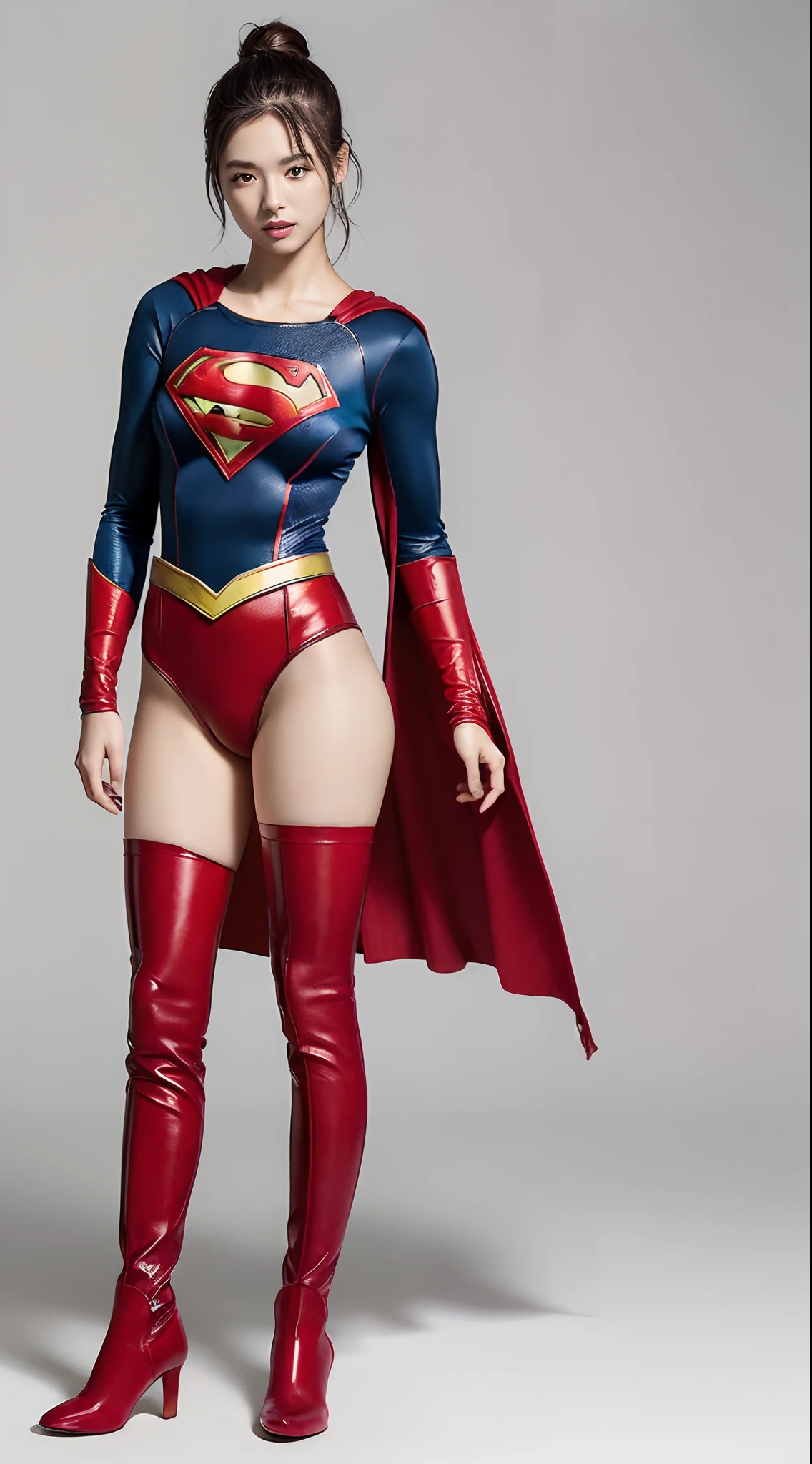 Beautiful girl fighting、japanes、Cute Beautiful Girl、(((Wear black tights on your beautiful legs.)))、(((beauty legs)))、(((Painful look)))、((((Make the most of the original image)))、(((Supergirl Costume)))、(((beautiful hairl)))、(((Injured)))、(((Feet must necessarily be worn with black tights)))、(((You need to wear red boots)))、((Top image quality、8K))、((top-quality、8K、masterpiece:1.3))、(((Keep your background simple)))、Crisp focus:1.2、Beautiful woman with perfect body shape:1.4、Slender Abs:1.2、a wet body:1.5、Highly detailed facial and skin texture、8K、Keep your background simple