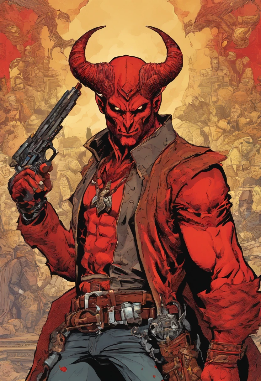 Red skinned demon three fingers prehensile tail gunslinger azazel stylish double pistols vest