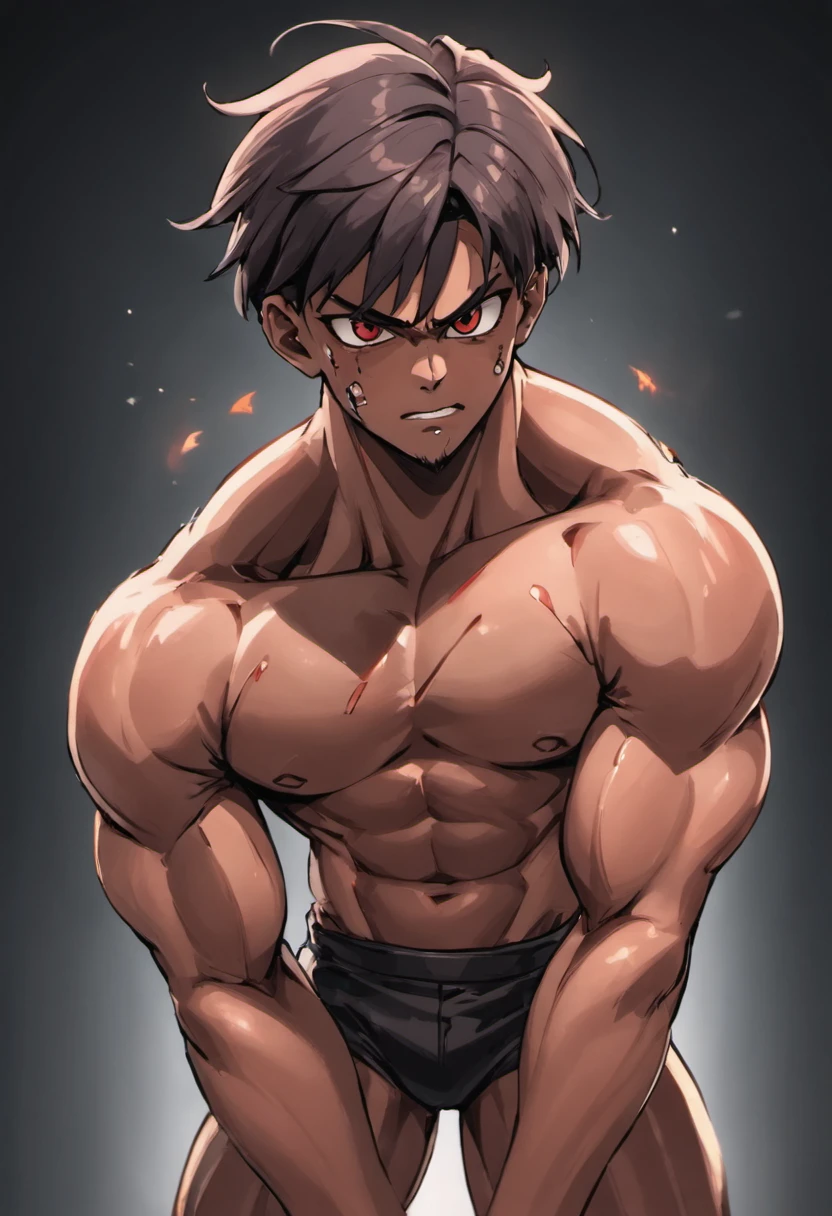 (32k) Homem, musculoso, rosto fino, fundo negro, pele super detalhada, rosto super detalhado, sombrancelha grossa, cabelo preto, com roupa de couro, personagem de anime, serious face, adulto