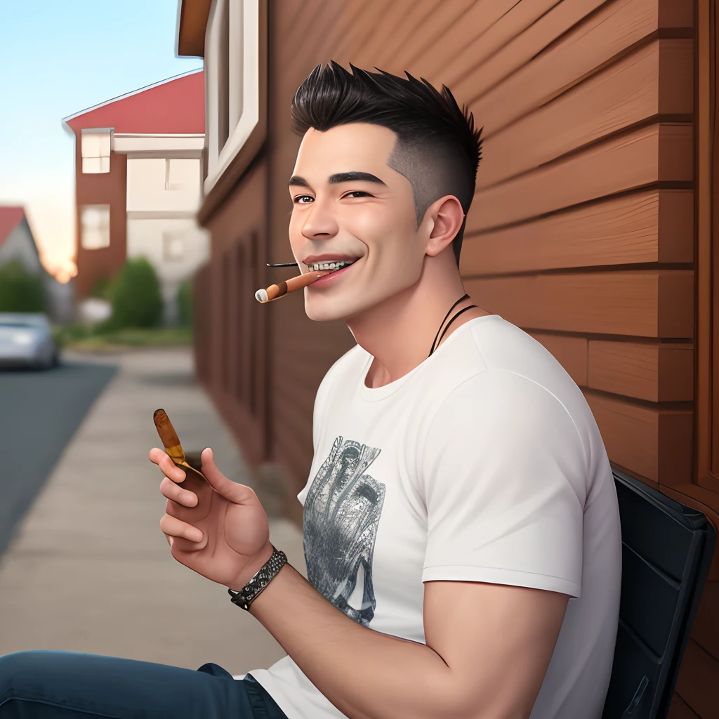 neighbor from hello neigbor smoking a cigar with grills on his teeth