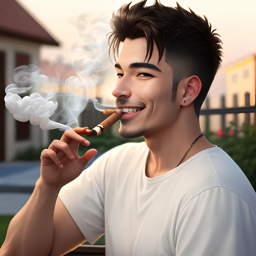 neighbor from hello neigbor smoking a cigar with grills on his teeth