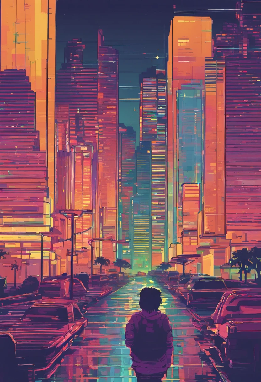 Imagem positiva,Destaque para o garotinho fofo que estuda na sala, Ler um livro, wears glasses , luzes noturnas, Neon landscape on a rainy day,,, retrospectiva, plano, 2.5D ,linha desenhada, desenho a tinta digital, Great slope, pintura em aquarela, Cor do spray, , Amazing color, , synthwave, Arte Lofi,Estilo anos 90,Texturas antigas, amplitude,