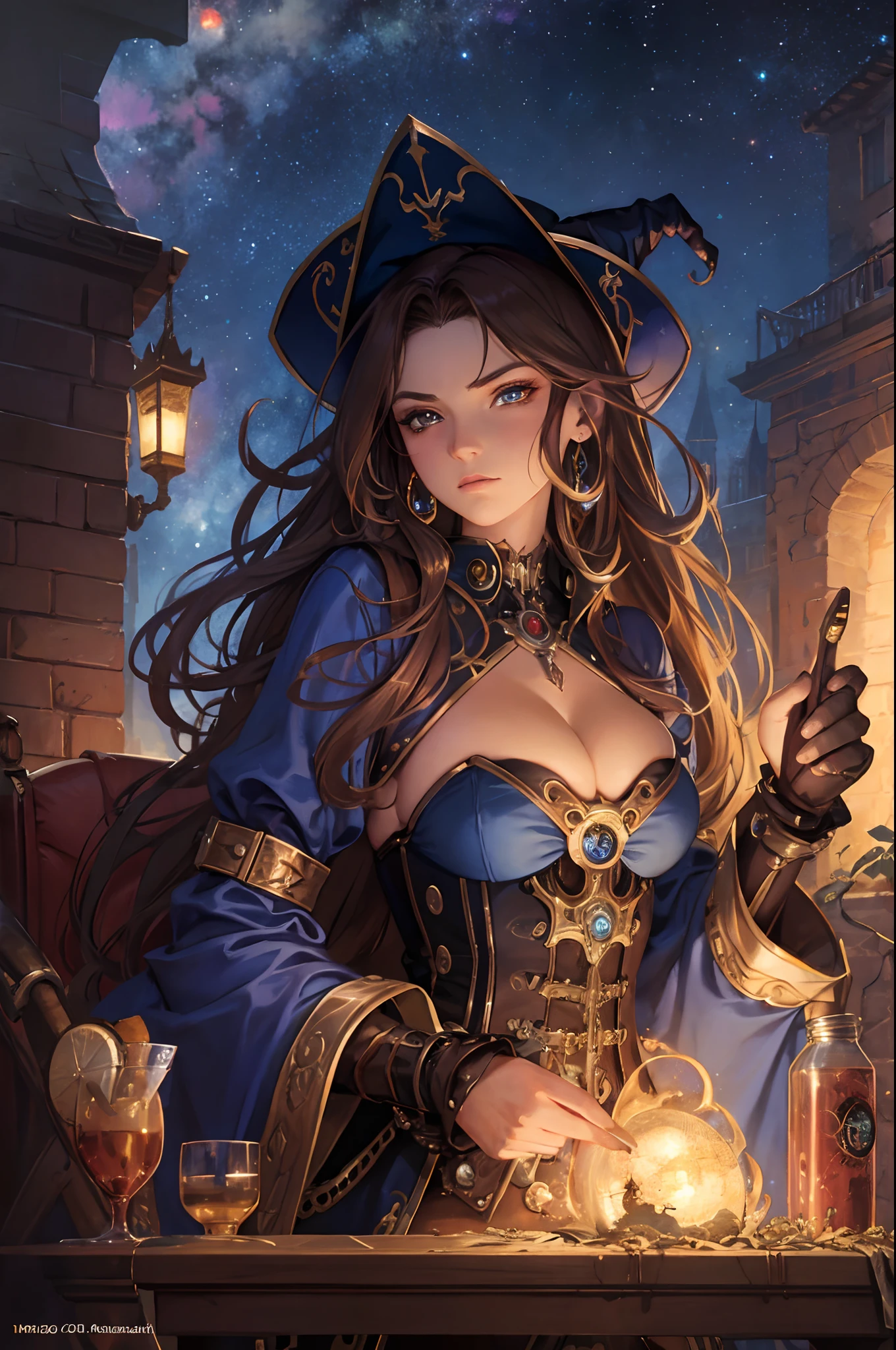 **************steampunk, magical, Dona gelsinger, anne stokes, nene thomas, magali villeneuve, bold character designs, starry night background, photorealistic, 32k, witchcore, twisted characters, close-up intensity, airbrushed art