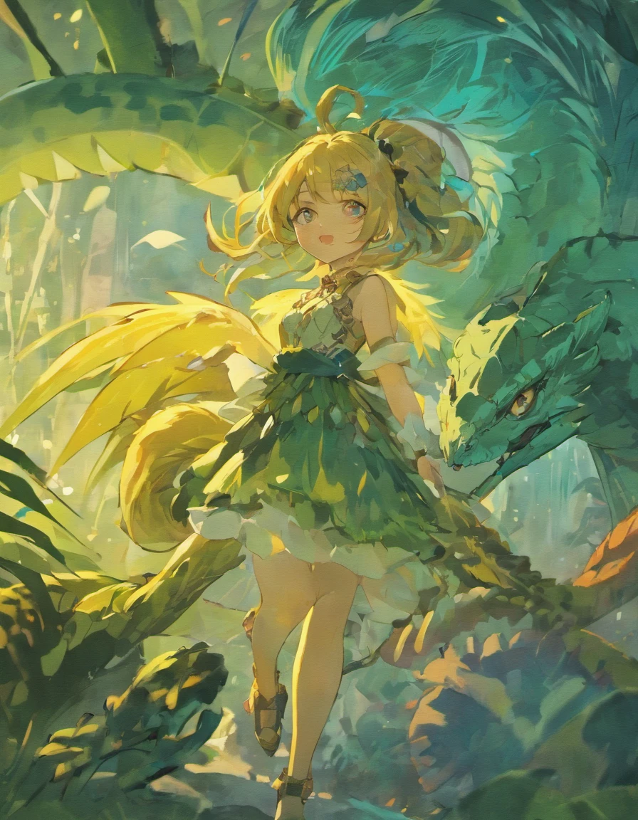 Girl with a dinosaur tail and claws, not to mention feathers and scales, but in small quantities