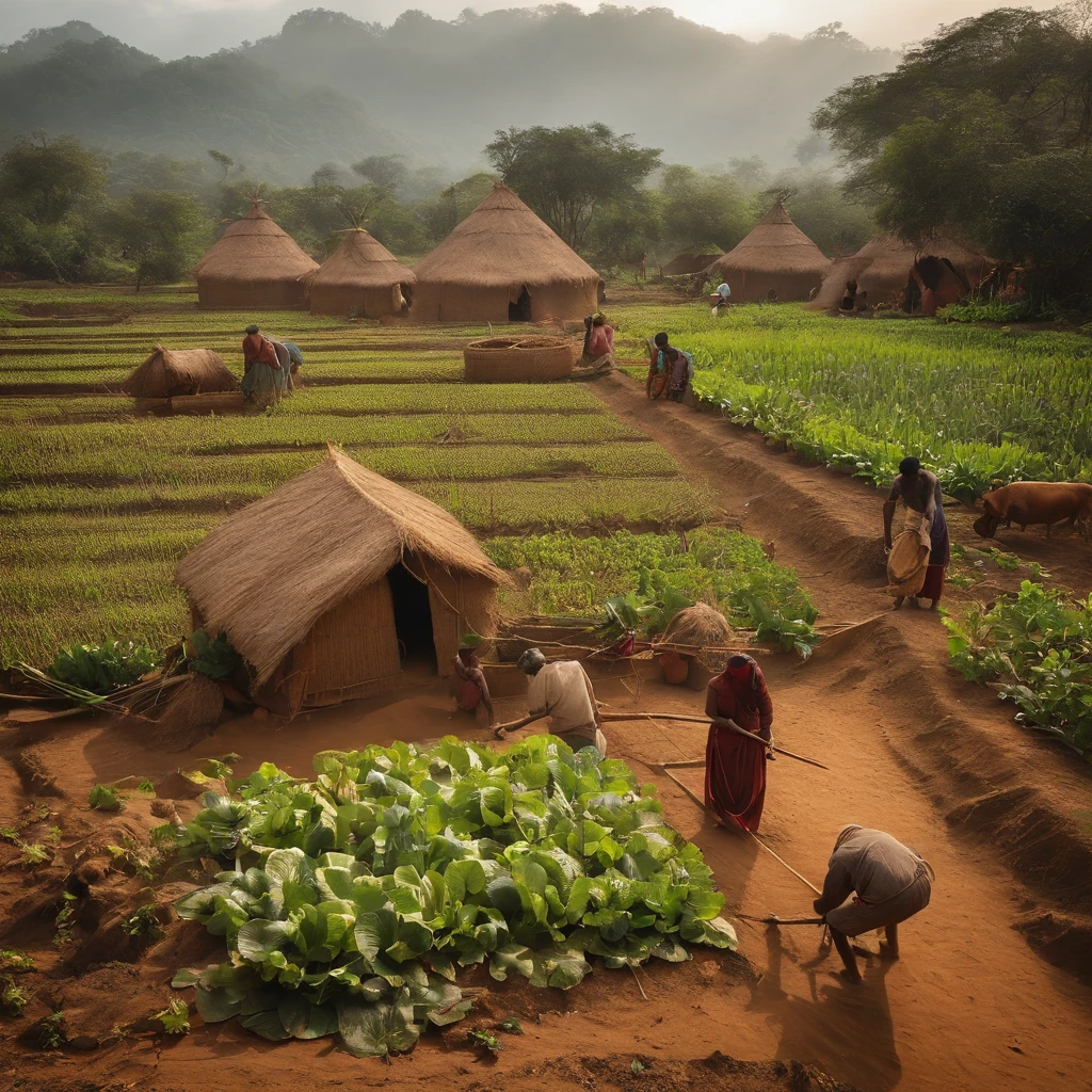 people farming with primitive technology in ancient
