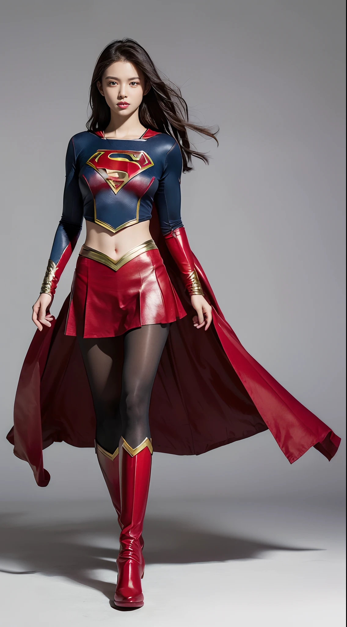 Beautiful girl fighting、japanes、Cute Beautiful Girl、(((Wear black tights on your beautiful legs.)))、(((beauty legs)))、(((Painful look)))、((((Make the most of the original image)))、(((Supergirl Costume)))、(((beautiful hairl)))、(((Injured)))、(((Feet must necessarily be worn with black tights)))、(((You need to wear red boots)))、((Top image quality、8K))、((top-quality、8K、​masterpiece:1.3))、(((Keep your background simple)))、Crisp focus:1.2、Beautiful woman with perfect body shape:1.4、Slender Abs:1.2、a wet body:1.5、Highly detailed facial and skin texture、8K、Keep your background simple