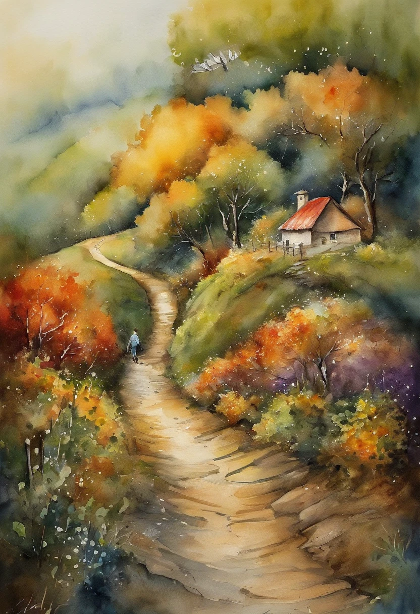 Painting of a house on a hill with a path leading to it - SeaArt AI