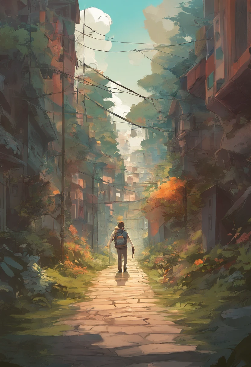 Imagem de uma pessoa caminhando em uma estrada com borboletas voando ao redor, obra sobre um caminho para a liberdade, Portal dos Sonhos, design surreal, anime