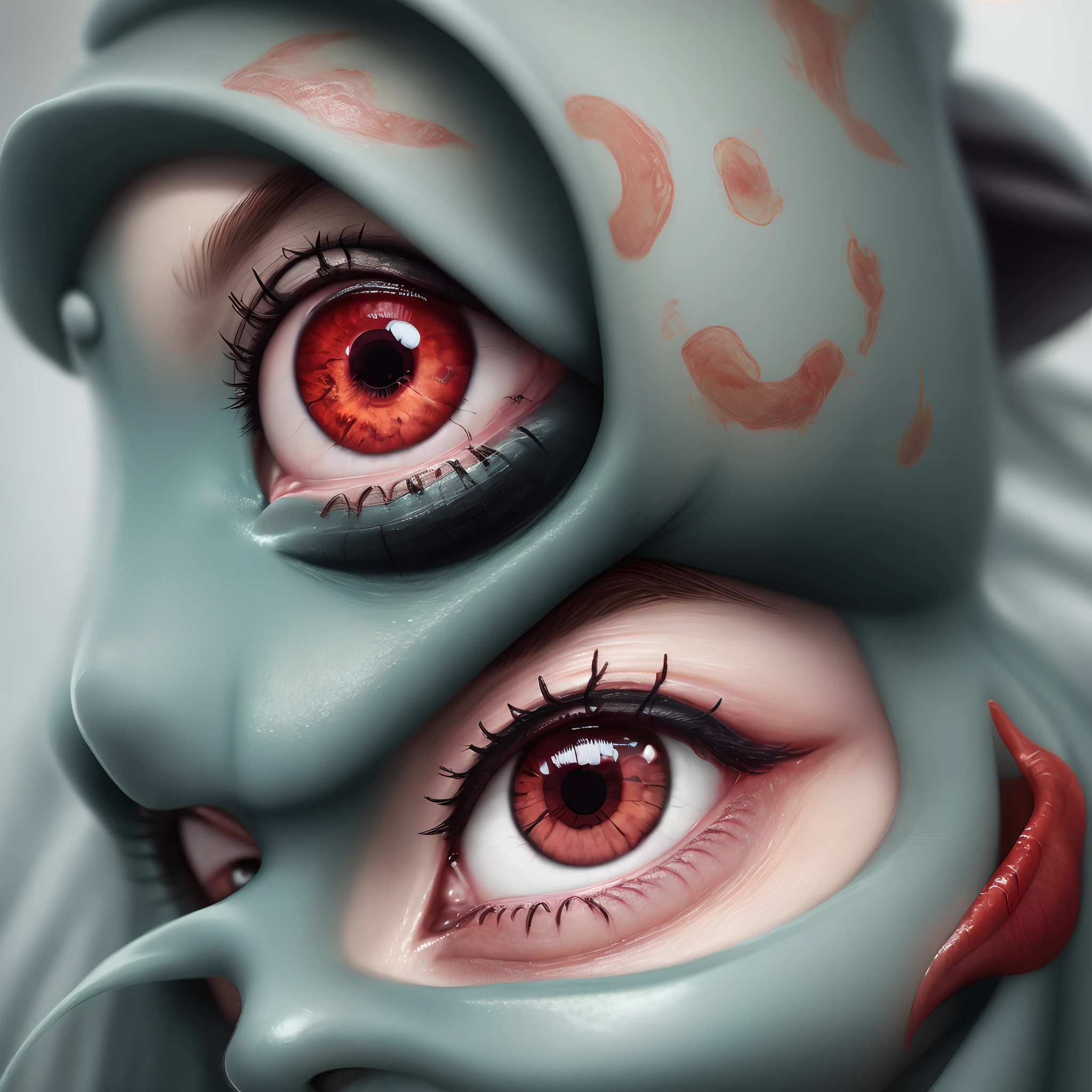 Alien invasion，eerie，tosen，Blood，Close-up，of a real，Facial features are carefully depicted，Realistic skin texture，Dark style，depth of fields，high light，Real light，Ray traching，oc rendered，Hyper-realistic，best qualtiy，8K，Works of masters，super-fine，Detailed pubic hair，Correct anatomy，sharp focus on eyes，Bokeh，Facial features are carefully depicted