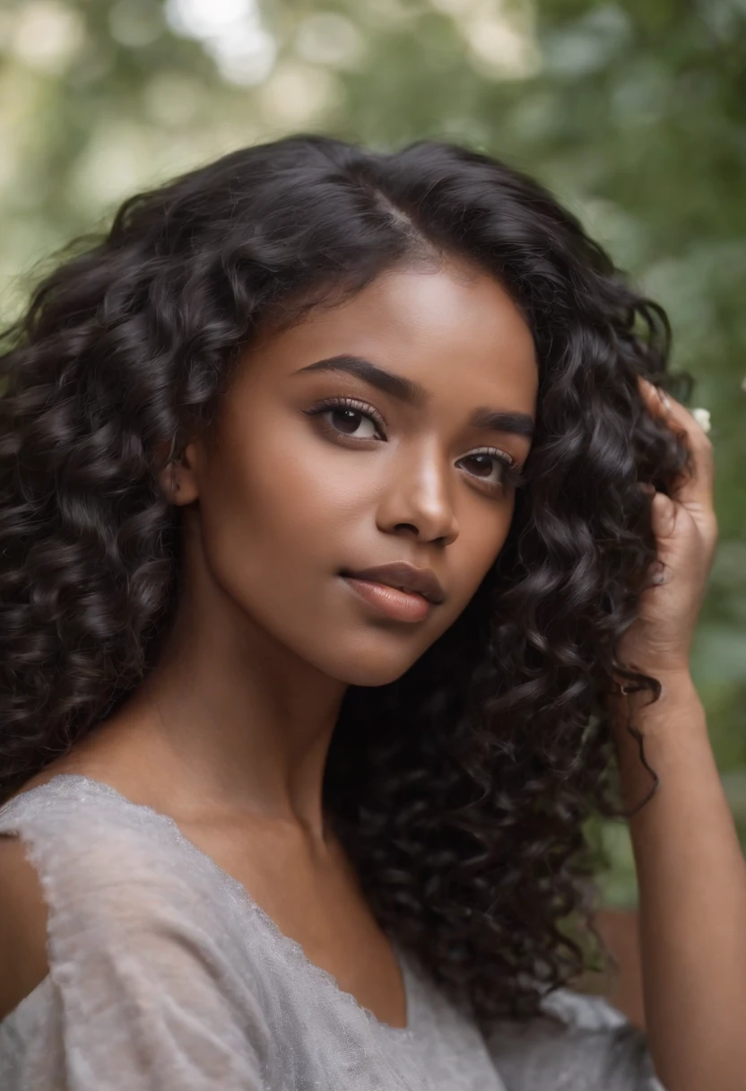 darkskin ebony 1girl, selfie photo hyper realistic curly long black hair mirror photos 8k ultra hd