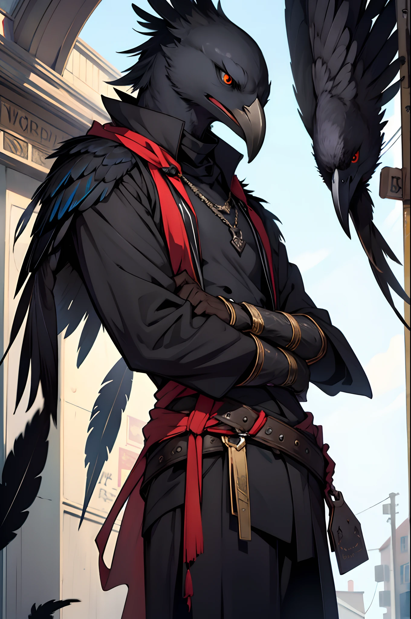 crow, Male Kenku robber with black feathers, black feathers