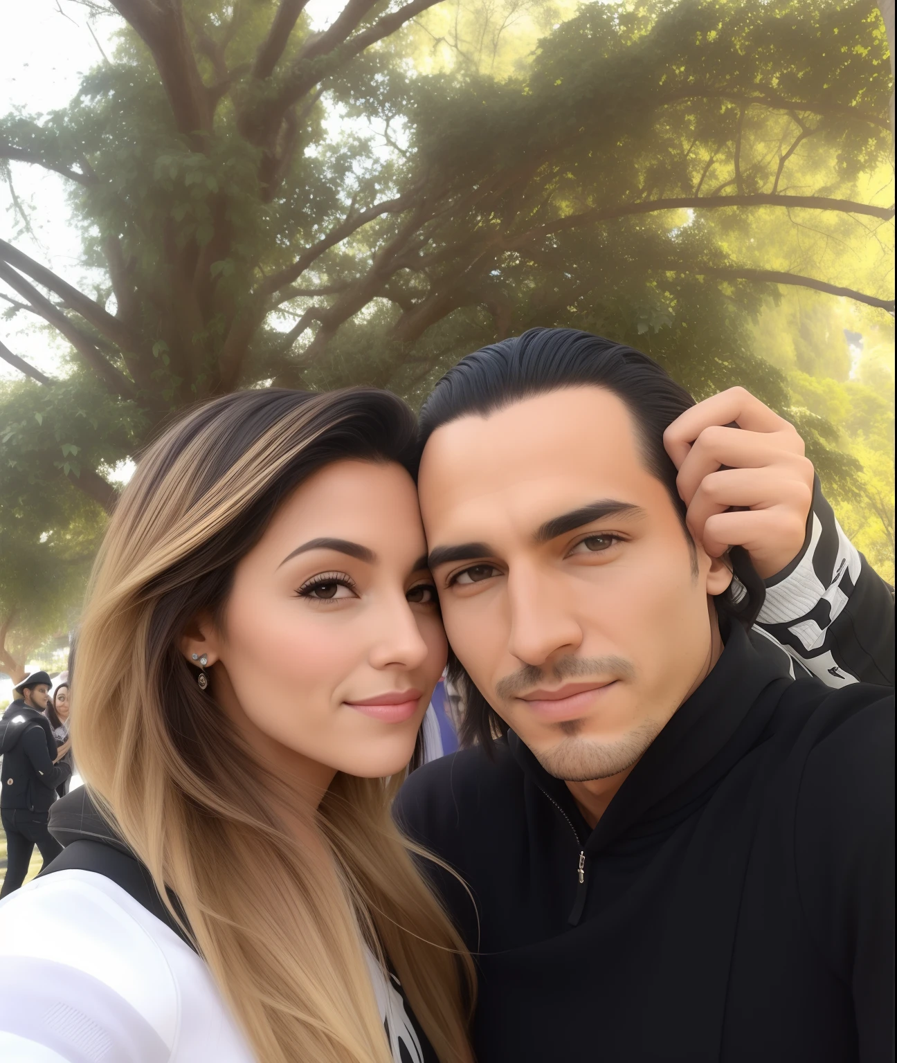 They are posing for a selfie in front of a tree, par, Casal feliz, imagem de perfil, david rios ferreira, Directed by: Nandor Soldier, gui guimaraes, Foto realista, instagram, adreas rocha, andrea rocha, In Sao Paulo, Lovely couple, 1614572159, Alex Yanes