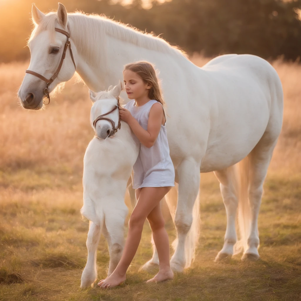 standing next to a white horse, uma foto de Wayne England, Vencedor do Concurso Pixabay, romantismo, morning golden hour, Hora de Ouro Brilhante, in the sunset, Luz do Amanhecer, Sunset light, Luz da Hora Dourada, Luz dourada suave, Luz dourada, in the sunset, Na hora dourada, Na hora dourada, pony, luz quente, Lobos selvagens no fundo