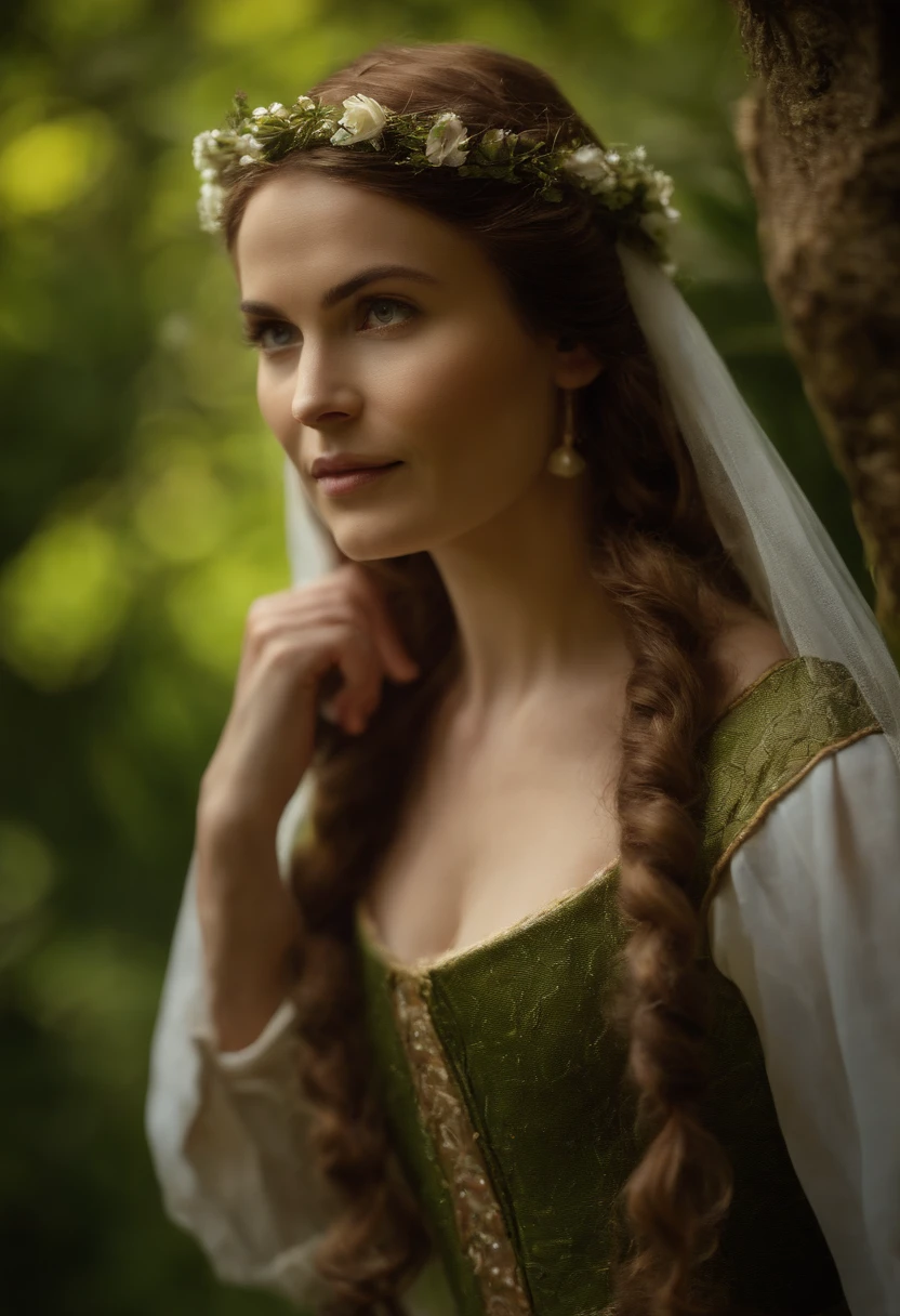 (((Uma profunda cicatriz avermelhada atravessa sua bochecha esquerda))) pele clara,Mulheres em torno de 59 anos, cabelos grisalhos naturais, olhos verdes distintos, Vestindo Cole, slender and graceful,, Beautiful, Luz de velas na atmosfera medieval, Ultra sharp focus, tiro realista, Women's clothing in the Middle Ages, cor tetradica (cicatriz:1.4)(NSFW:1.5),