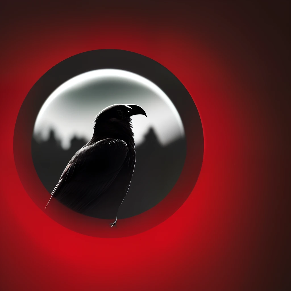 Erstelle mit ein Bild im Weltraum und einem Raumschiff im Hintergrund. Im vordergrund soll ein menesch in einem voll gepanzerten anzug stehen in der Farbe rot, While a red raven sits on his shoulder.