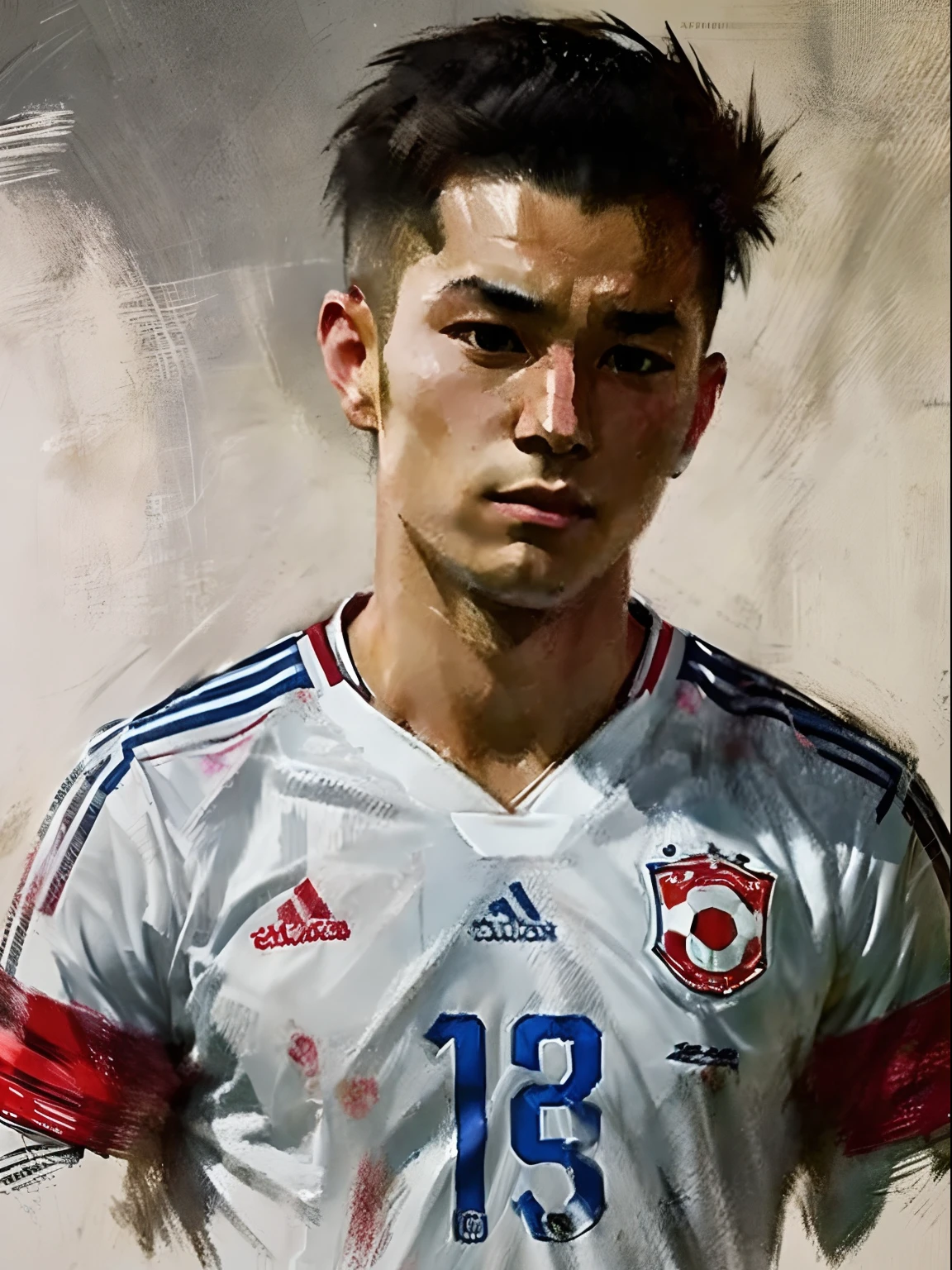 Homem Soccer Player face, style greg rutkowski realist, style anime, Japanese 