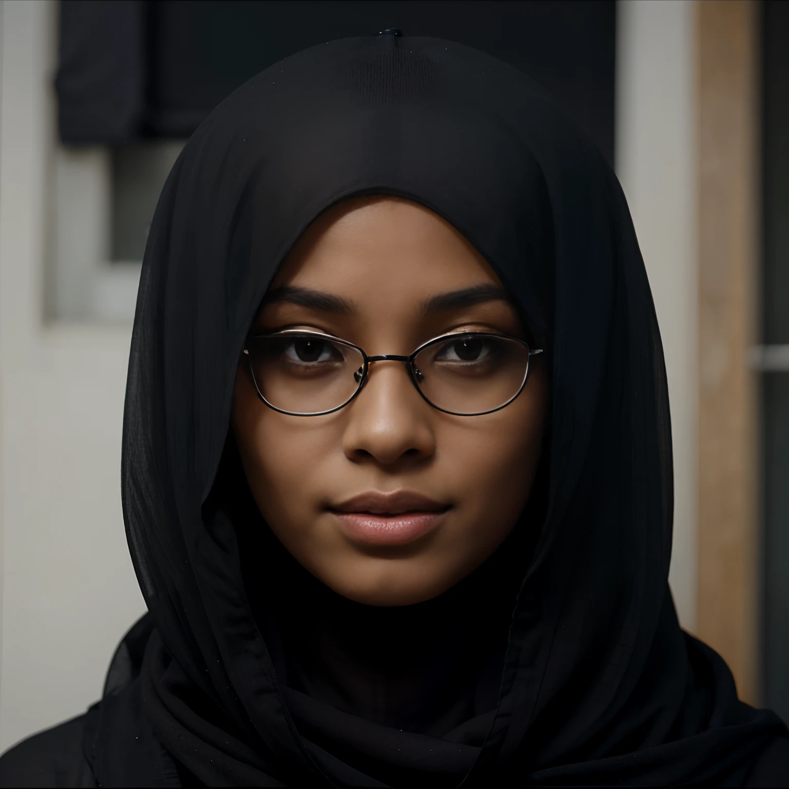 Veiled black Muslim woman,  portant des lunettes de vue