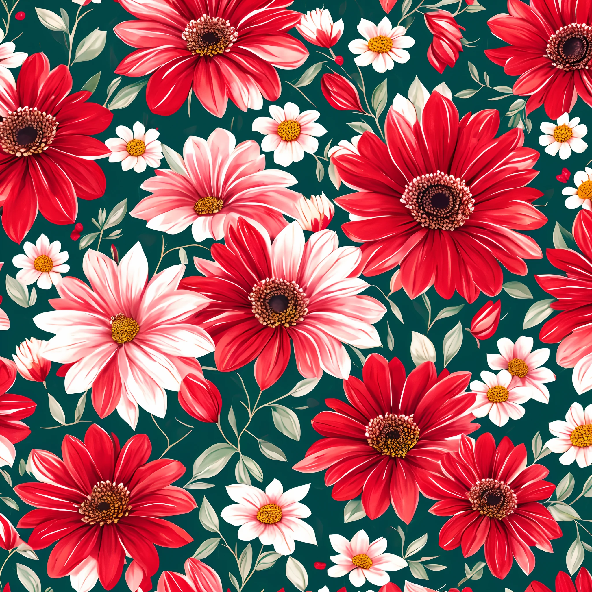 Close up of floral pattern with red and white flowers，Red and white flowers，Colorful flowers，Garden flower style，Floral style，Floral style，Flowers are painted on the background，florals！，Flower background，Seamless styling，Beautiful flowers，Floral splash painting，Flower explosion，Flower background，Watercolor painting style，Flowers imitate the skin，Flowers and flowering ，Colorful flowers，Beautiful large flowers