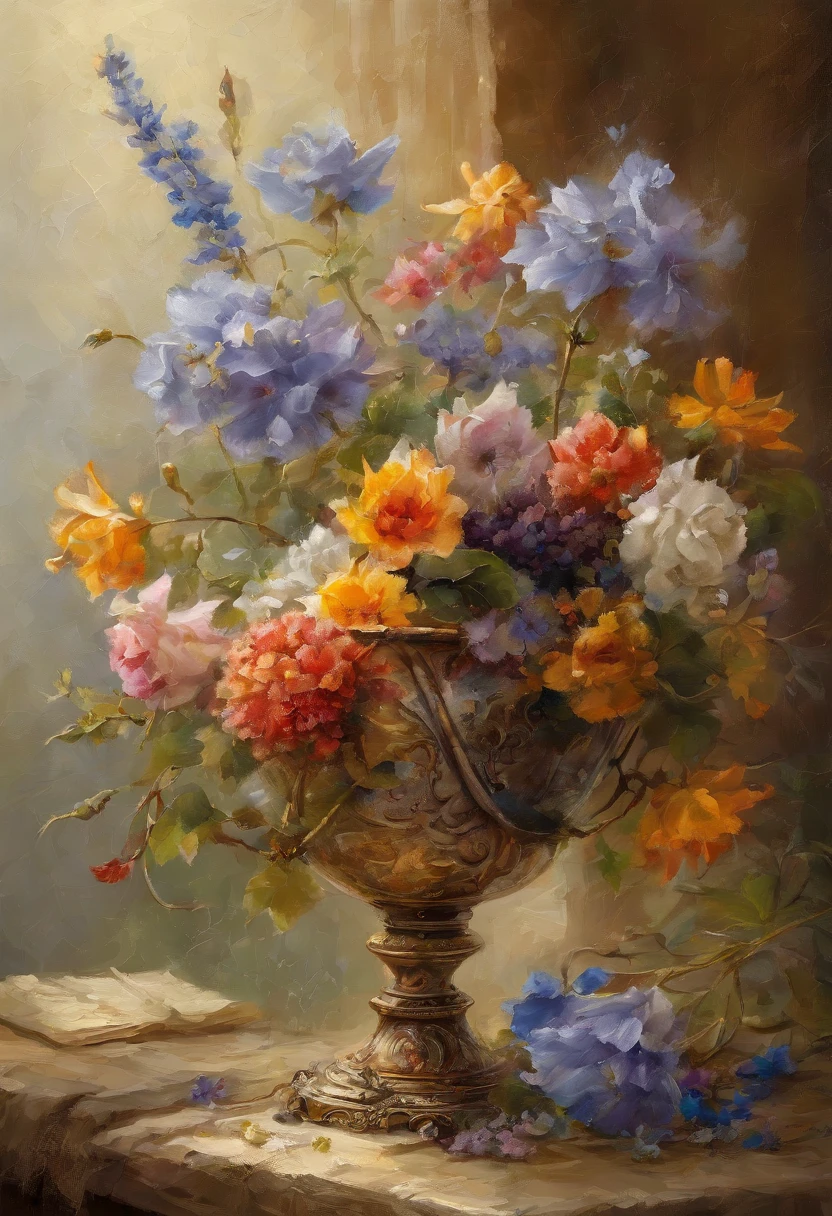 Antique Vase, A mixed-media creation blending photography and painting, a delicate, antique vase surrounded by shards of broken glass, each piece painstakingly adorned with intricate miniature autumn flowers, resilience, beauty, 8k, high definition, photograph, Miki Asai Macro photography, close-up, hyper detailed, trending on artstation, sharp focus, studio photo, intricate details, highly detailed, by greg rutkowski, sticker, 2d cute, fantasy, dreamy, vector illustration, 2d flat, centered, by Tim Burton, professional, sleek, modern, minimalist, graphic, line art, vector graphics, Miki Asai Macro photography, close-up, hyper detailed, trending on artstation, sharp focus, studio photo, intricate details, highly detailed, by greg rutkowski