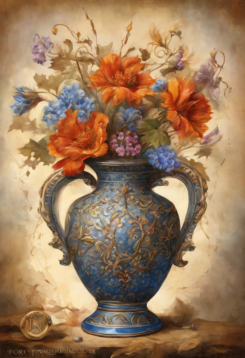 Antique Vase, A mixed-media creation blending photography and painting, a delicate, antique vase surrounded by shards of broken glass, each piece painstakingly adorned with intricate miniature autumn flowers, resilience, beauty, 8k, high definition, photograph, Miki Asai Macro photography, close-up, hyper detailed, trending on artstation, sharp focus, studio photo, intricate details, highly detailed, by greg rutkowski, sticker, 2d cute, fantasy, dreamy, vector illustration, 2d flat, centered, by Tim Burton, professional, sleek, modern, minimalist, graphic, line art, vector graphics, Miki Asai Macro photography, close-up, hyper detailed, trending on artstation, sharp focus, studio photo, intricate details, highly detailed, by greg rutkowski