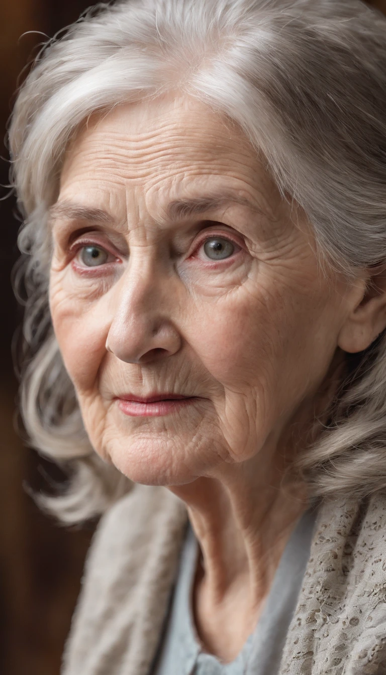 (Old lady:1.4), with gray long hair, strict face, house wife, aunt look.