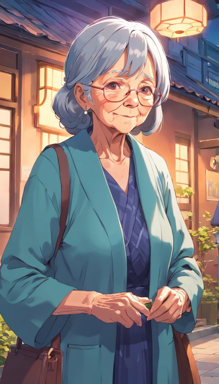 (Old lady:1.4), with gray long hair, strict face, house wife, aunt look.
