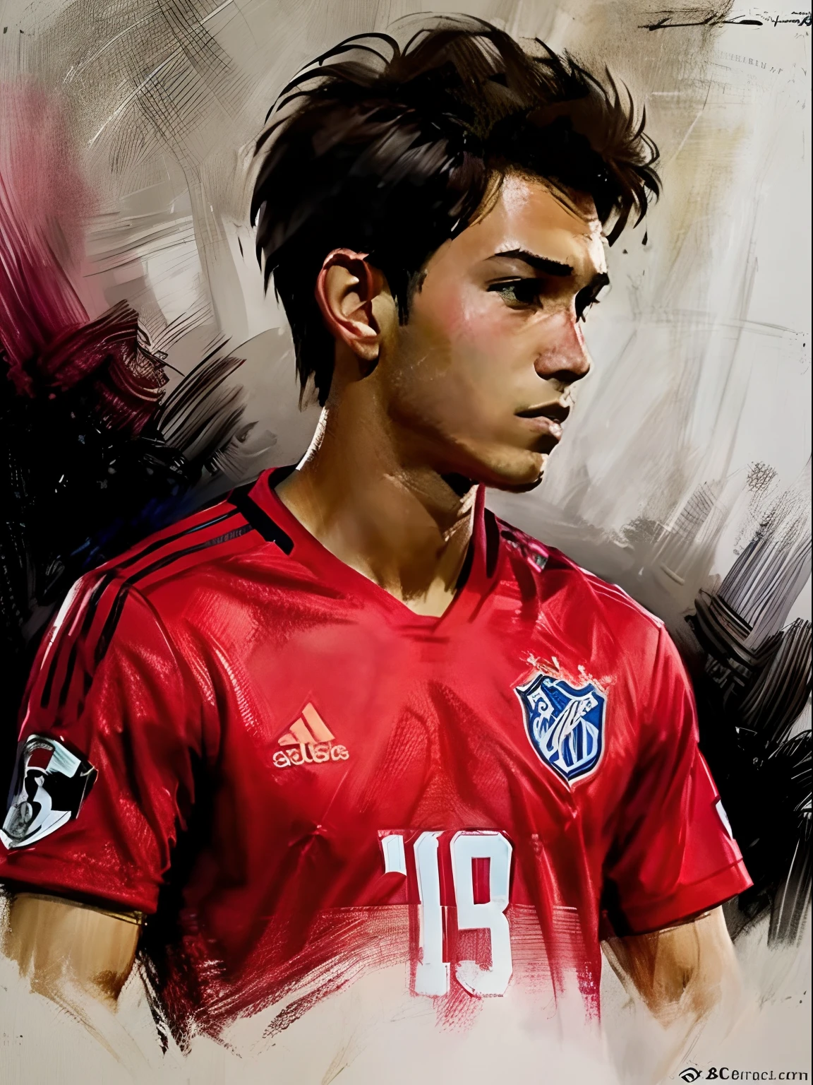 Homem Soccer Player face, Estilo Greg Rutkowski realista, estilo anime,