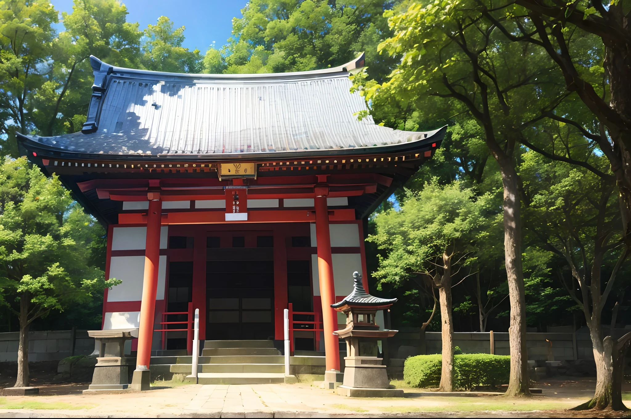 (masterpiece),(high quality), best quality, real,(realistic), super detailed, (full detail),(4k),8k,no humans, scenery, outdoors, sky, cloud, architecture, day, east asian architecture, tree, shrine, blue sky, building, stairs, cloudy sky, lantern <lora:XSArchi_118:1>