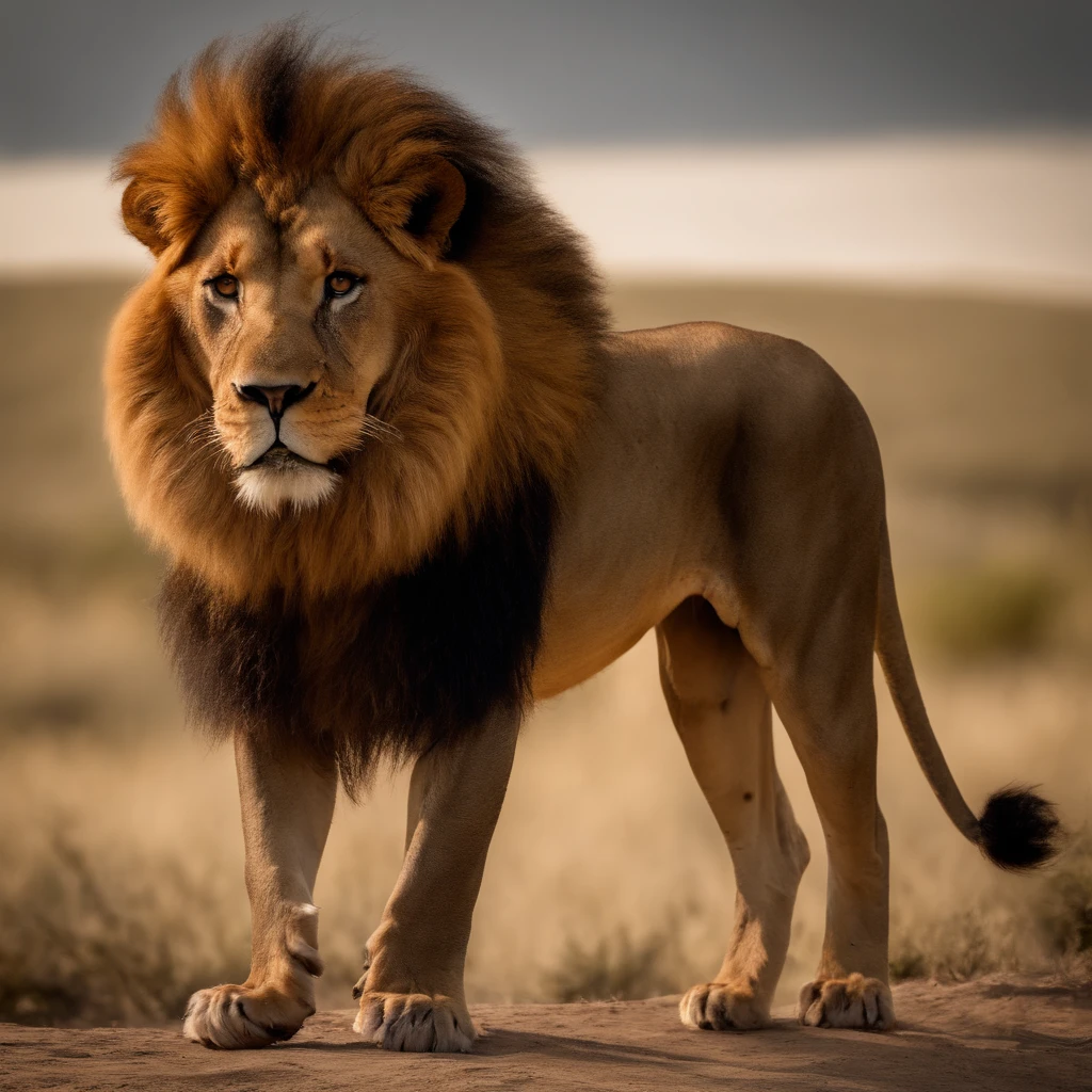 (masterpiece, best quality;1.3), extremely detailed ,ultra detailed, ((a lion is looking forward, ready to hunt))