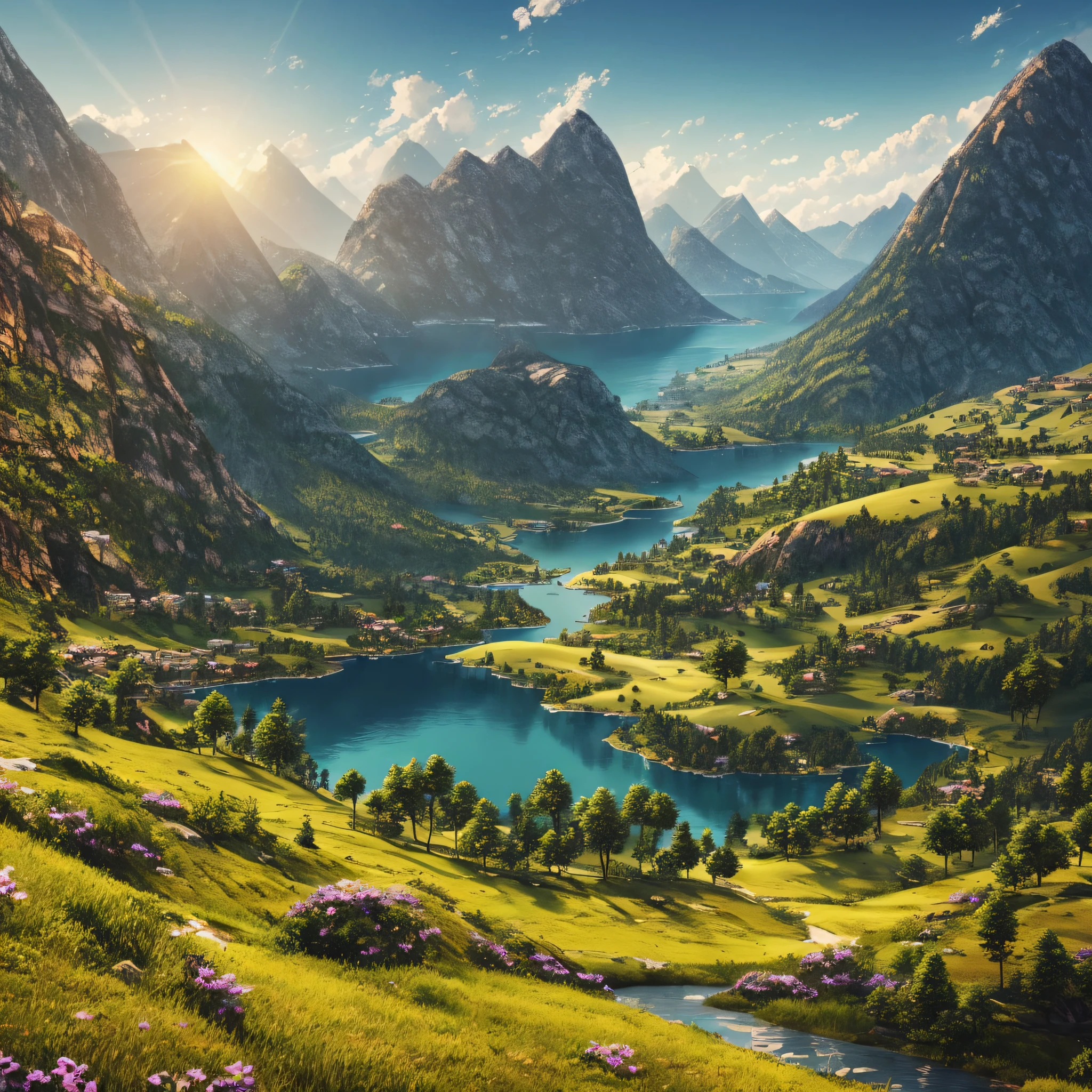 peaceful landscape, cinematic, 8k, detailed, realistic , octane render, ((intricate details)), hdr, ((intricate details, hyperdetailed))