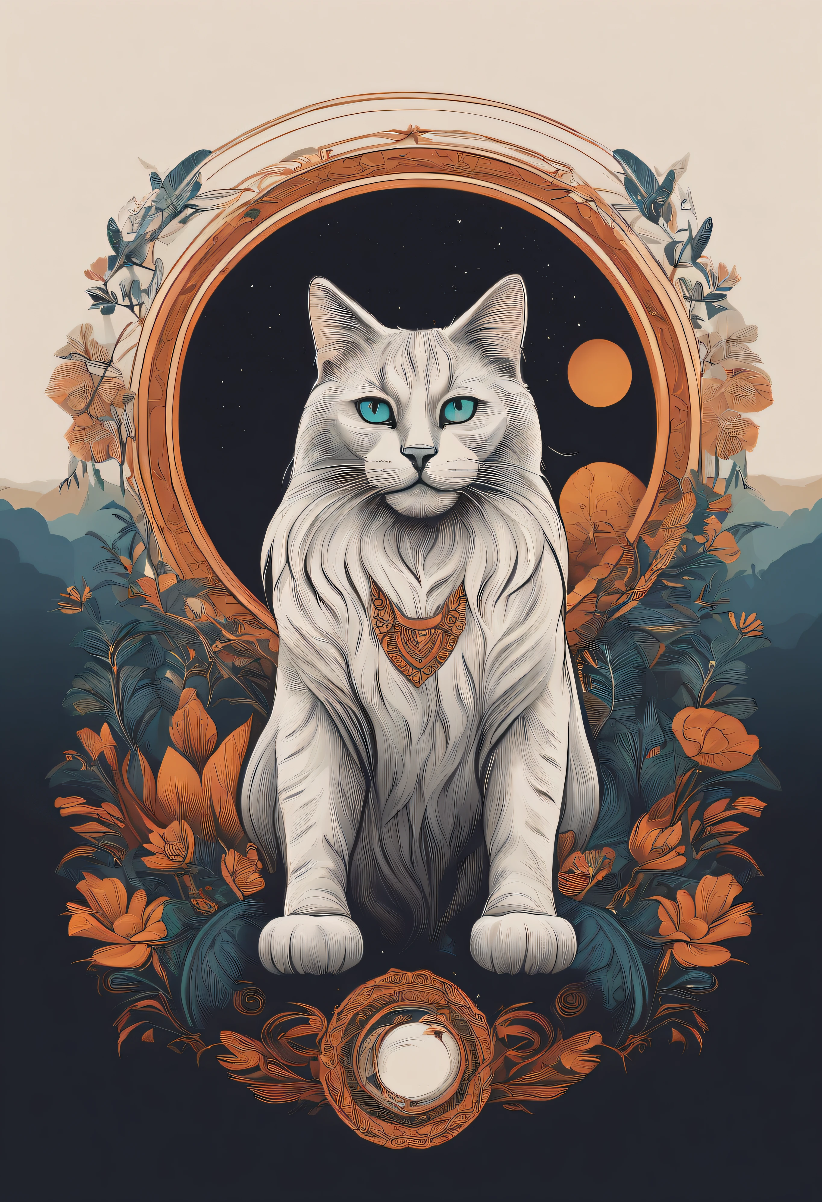 crie um logotipo mistico com lua e gato