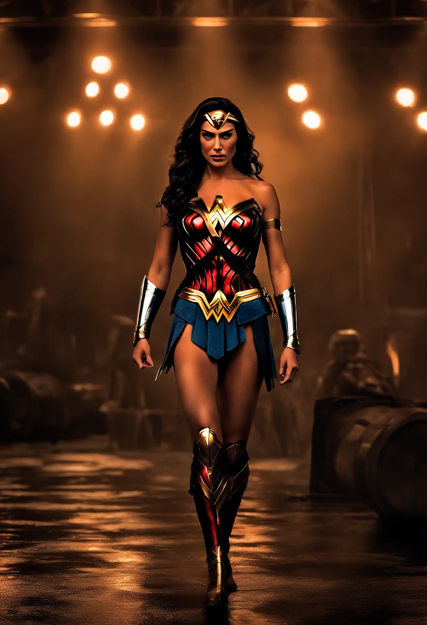 DC Comics’ Wonder Woman, wearing a skimpy bikini, cinematic lighting and background, 4K, UHD, hyper realistic imagery, lifelike features and detail, still shot from big budget film