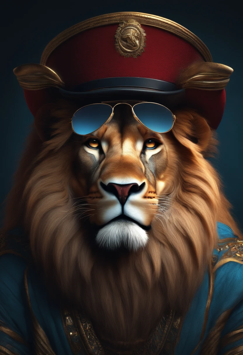 lion , 3d , 8k , artwork , high qualite wearing redhat and cool glasses
