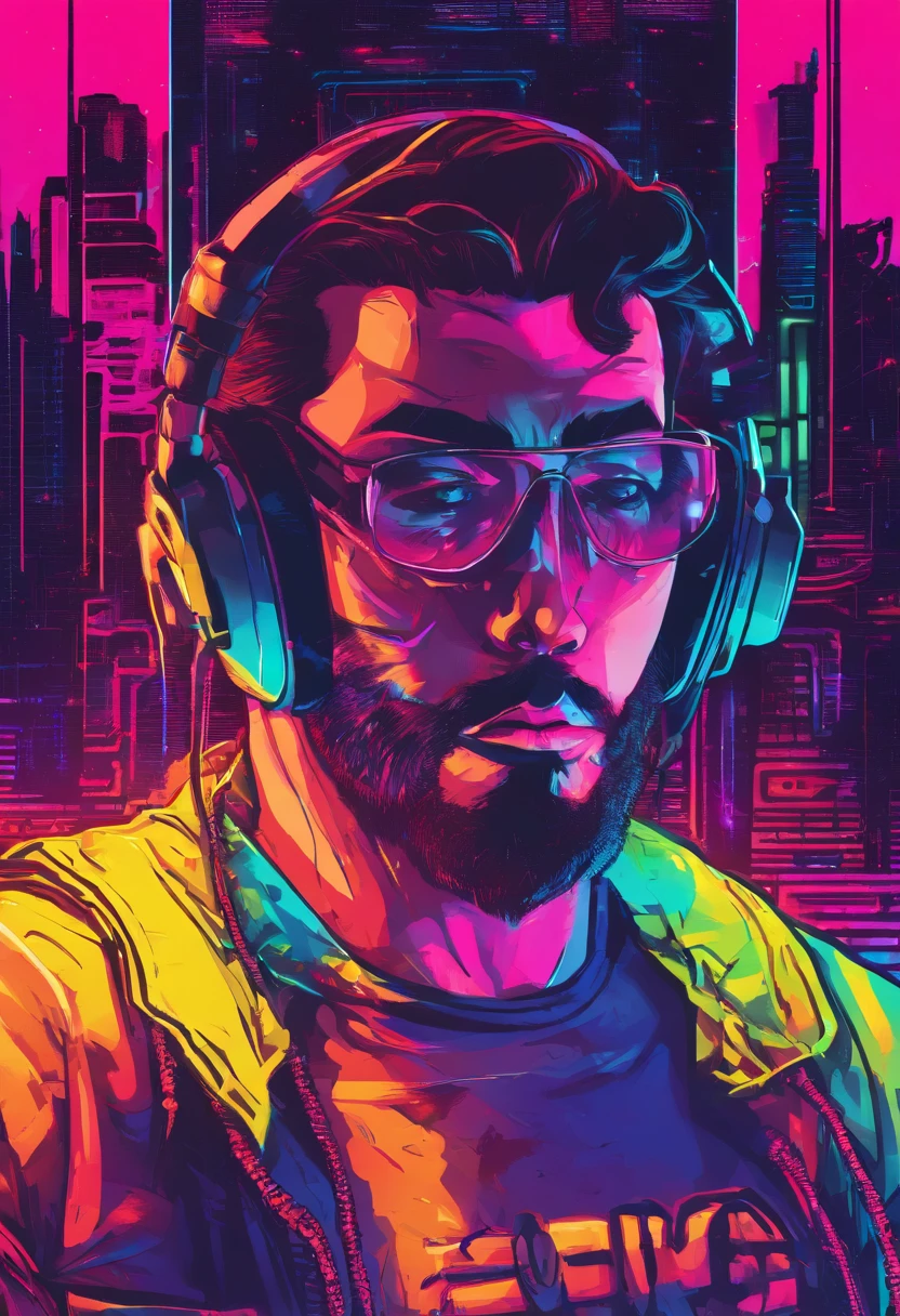 Homem gamer usando fones de ouvido e camisa preta 19 anos em seu cenario gamer com um fundo inspirado em jogos de terror