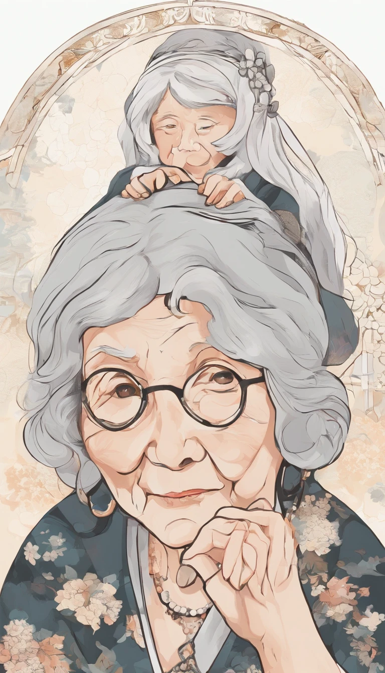 (Old lady:1.4), with gray long hair, strict face, house wife, aunt look.