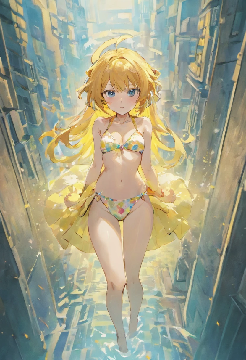 1girll, full bodyesbian, Positive perspective, white backgrounid, standding, No shoes, white stockings, High quality eyes, blue color eyes, Wrist watch, a white bikini, mediuml breasts, No top, Hand hidden behind, jade foot, UHD, retina, retina, super detail, high details, high quality, ccurate