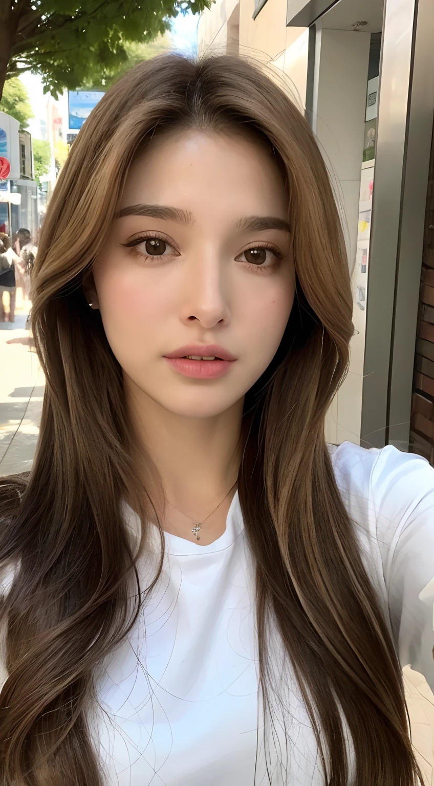 Jovem Natalie Portman, Natali Portman, millie bobby Brown, cabelos castanhos e olhos grandes,There is a woman with long hair, Mulher francesa de 19 anos, maquiagem delicada, Anastasia Ovchinnikova, selfie de uma jovem mulher, Ekaterina, franja de cortina, cabelo castanho claro com franja, fernanda suarez, cabelos castanhos e franja