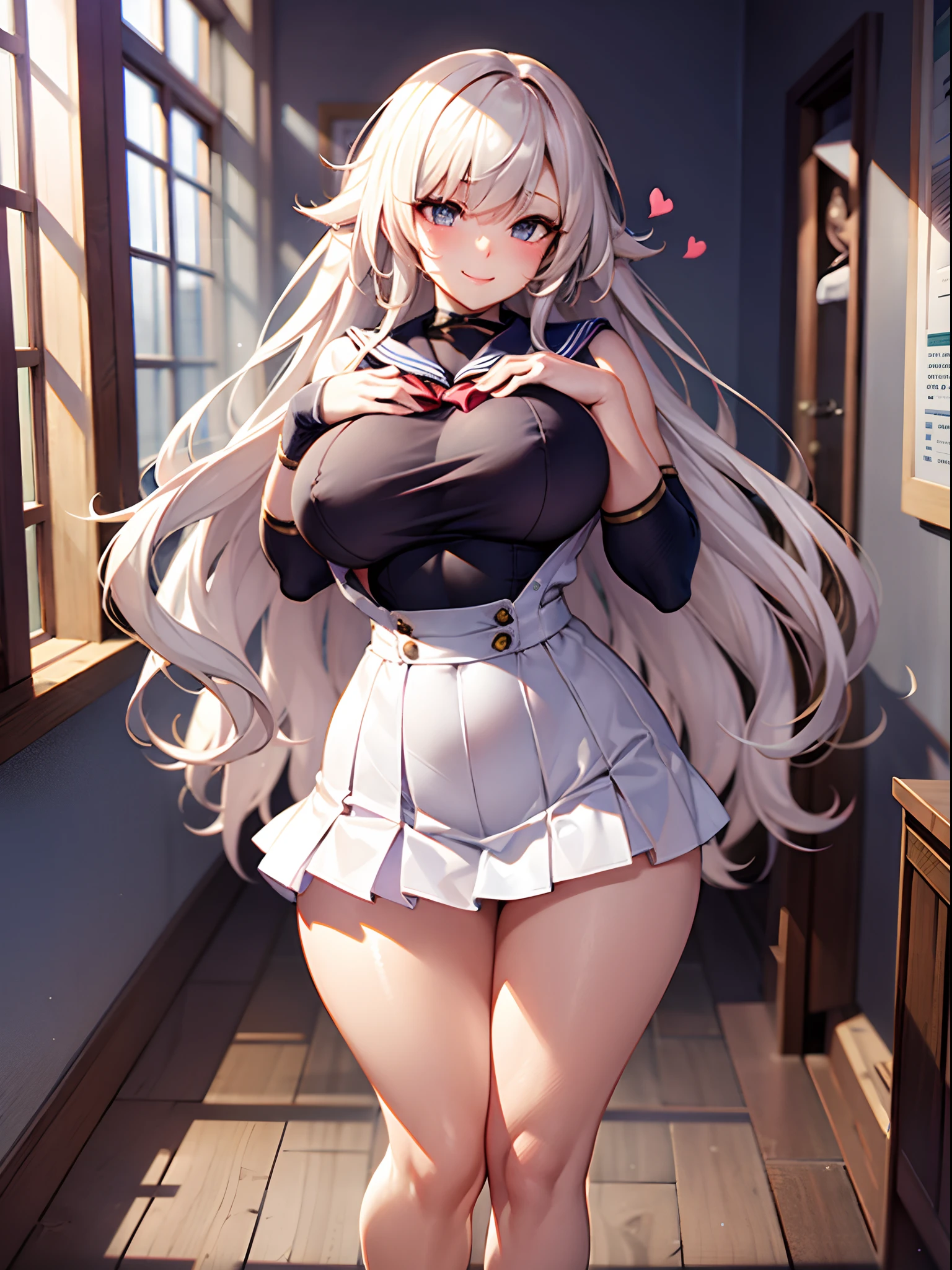 top-quality、Realistic、bule、 Girl、a sailor suit、Sleeveless、Thin fabric clothes、large full breasts、Super huge、big eye、long lashes、Long upper eyelashes、voluminous eyelashes、Platinum Blonde Hair、Voluminous long hair、cute little、Extraordinary beauty、shining white skin、thighs thighs thighs thighs、thin arm、thin-waist、Big ass、Sensational poses、full body Esbian、Kamimei、Revealing costumes、submissive look、A smile、Flushed cheeks、Room with no lights、Sunlight shining through gaps、Eyes are hearts、Not wearing underwear、Tremendously large breasts、Very short skirt、Opening legs