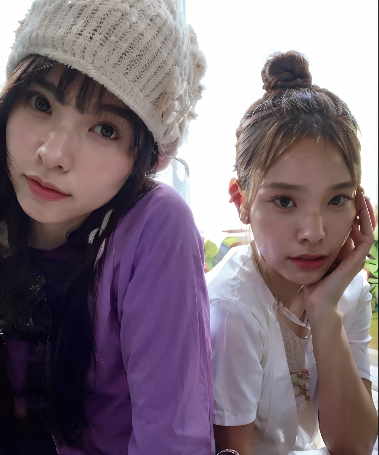 There are two girls sitting next to each other wearing hats, Yoshitomo Nara e Aya Takano, Sakimichan, Ayami Kojima e Lyde Caldwell, E - Menina, e-menina, Shikami, foto de perfil, O corte Hime, Nixeu e Sakimichan, Fiona Staples e Kinu Nishimura, perfume