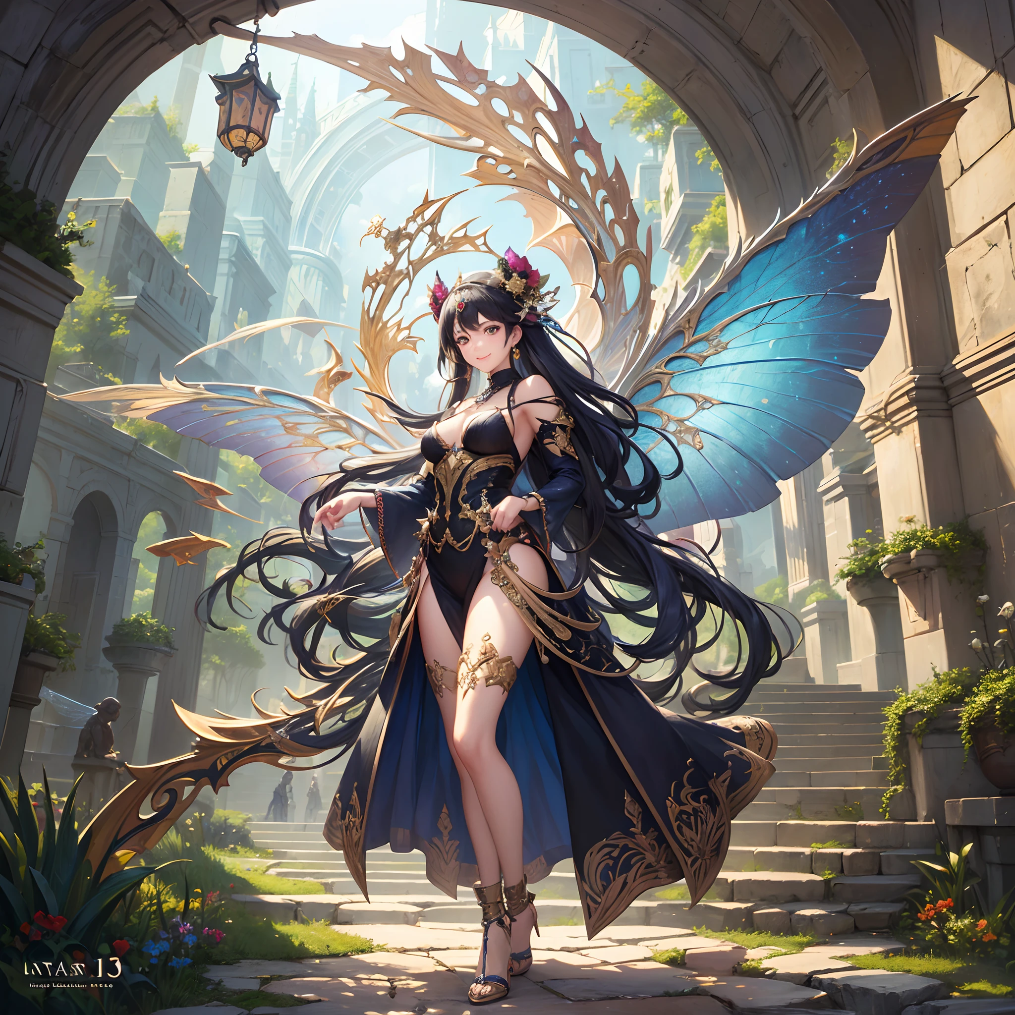 (Finest quality)),(超A high resolution),(ultra-detailliert),(Meticulous portrayal),((best pictures)),(Finest works of art),Ultra-Precision Art,The art of astounding depiction, Fantasyart:1.5, Fairy in the air:1.8,a smile, Rainbow Bridge