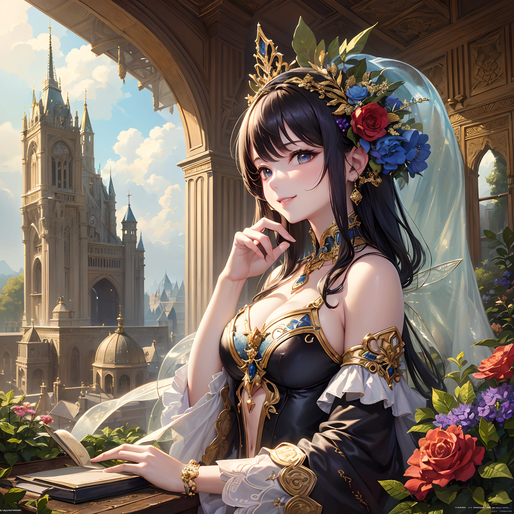 (Finest quality)),(超A high resolution),(ultra-detailliert),(Meticulous portrayal),((best pictures)),(Finest works of art),Ultra-Precision Art,The art of astounding depiction, Fantasyart:1.5, Fairy in the air:1.8,a smile, Rainbow Bridge