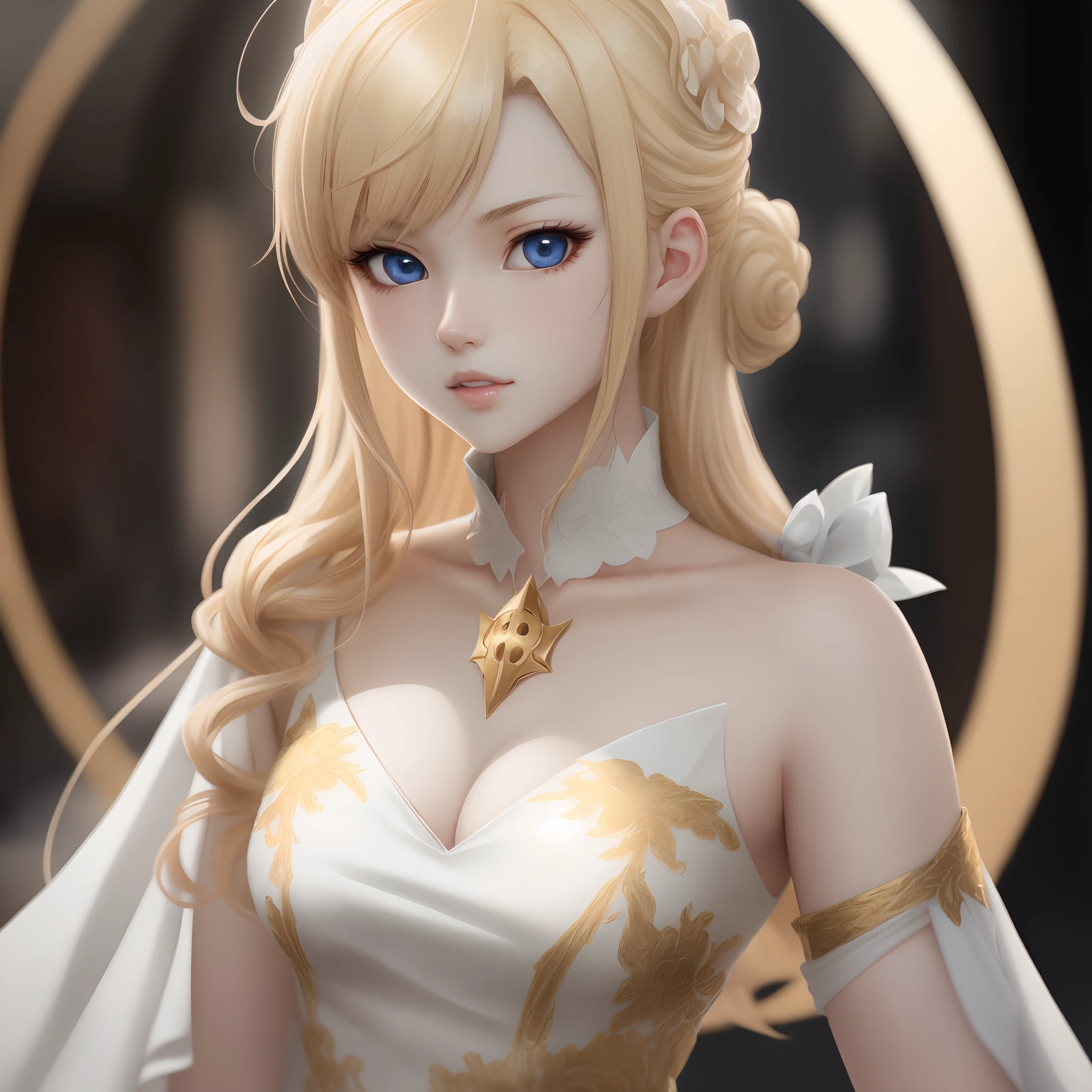 A anime character, Look at the camera,Delicate eyes and delicate face,Extremely detailed CG,Unity 8k wallpaper,Complicated details, solo person, white and golden dress, color difference, Depth of field,dramatic shadow,Best quality, gangster look, jawline,