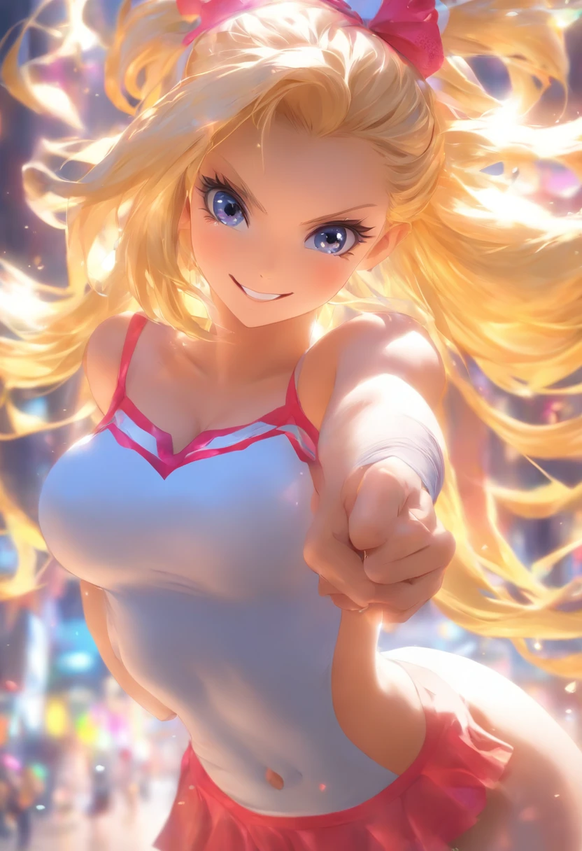 Solo, 1girl in, Lori, Blonde, Portrait, toppless,, puffies, Navel, Small breasts, (Looking at Viewer), blush, (deadpan:1.05), Pink panty, Sitting, Spread legs, depth of fields, Blurry background, masutepiece, Best Quality